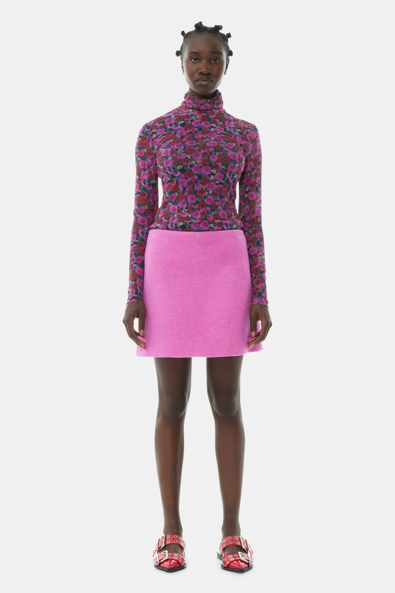 Floral Mesh Long-sleeve Roll Neck Blouse | Fiji Flower - Image 4