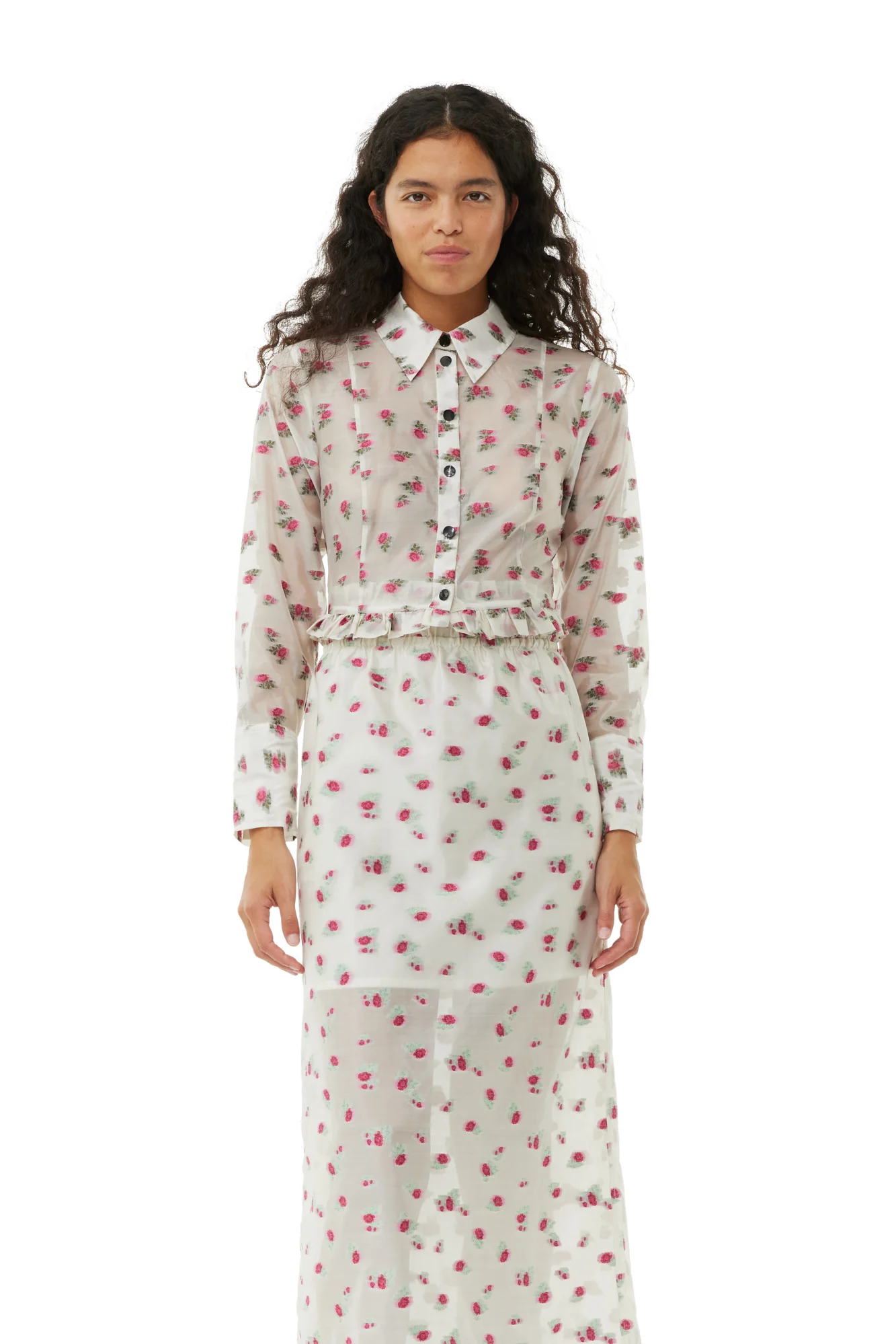 Floral Organza Jacquard Long Elasticated Skirt | Tofu - Image 2