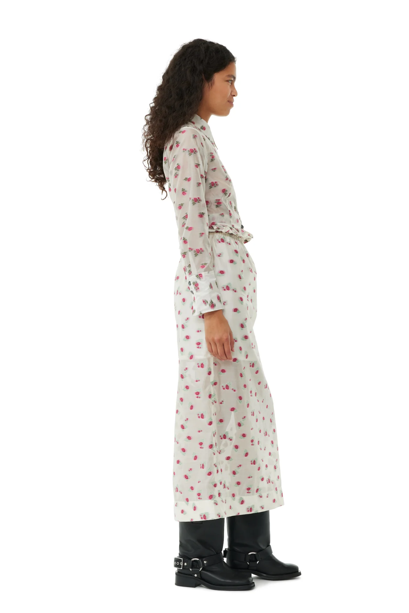 Floral Organza Jacquard Long Elasticated Skirt | Tofu - Image 3