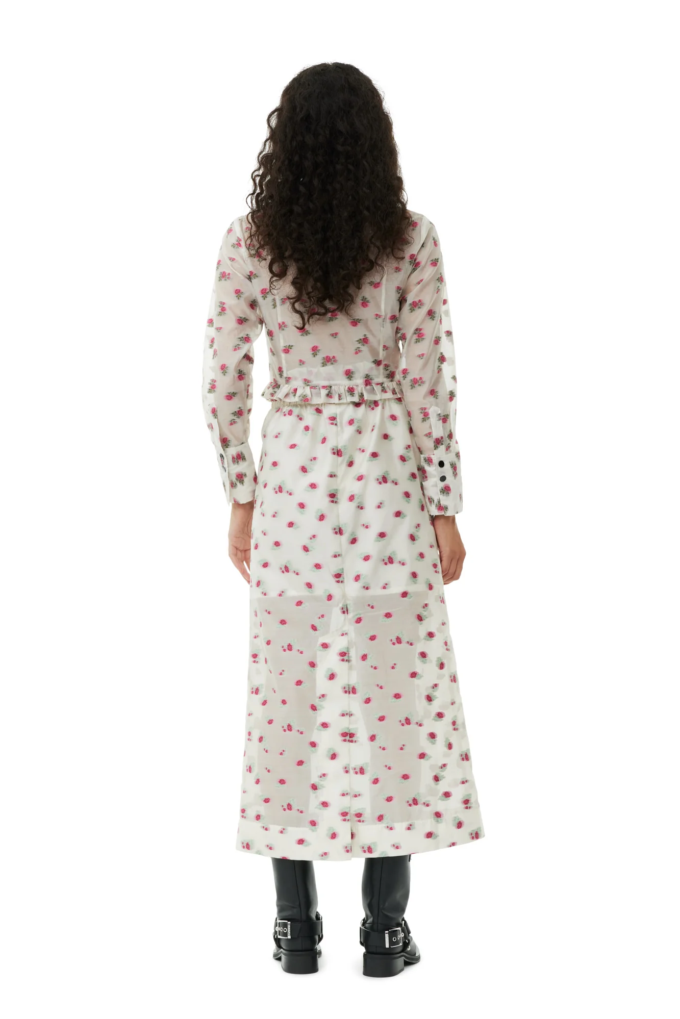 Floral Organza Jacquard Long Elasticated Skirt | Tofu - Image 4