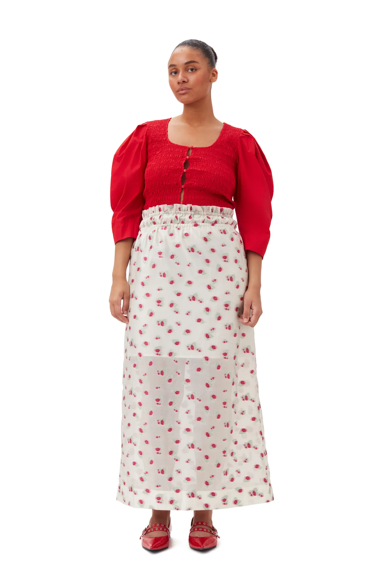 Floral Organza Jacquard Long Elasticated Skirt | Tofu - Image 5