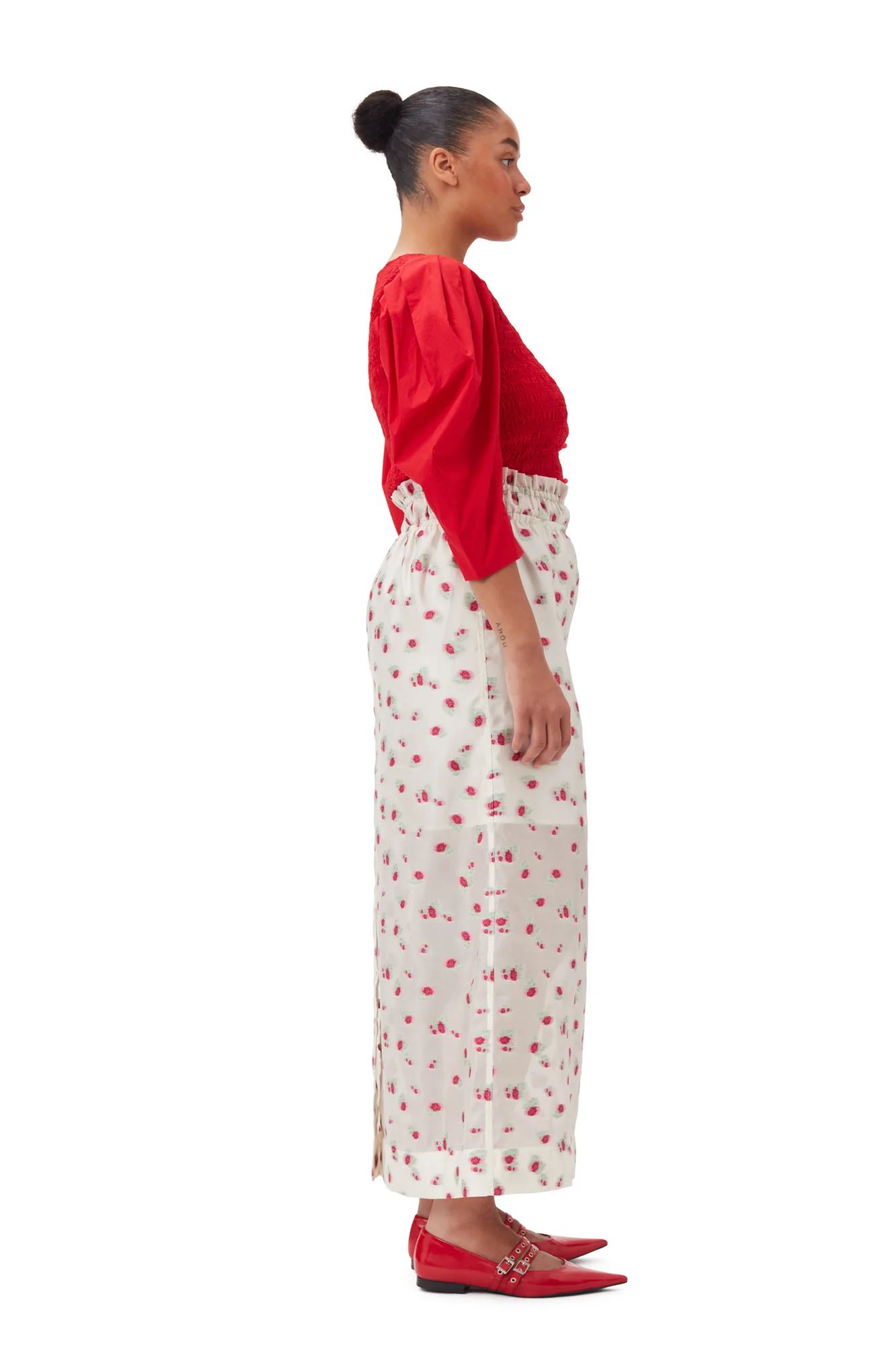 Floral Organza Jacquard Long Elasticated Skirt | Tofu - Image 6
