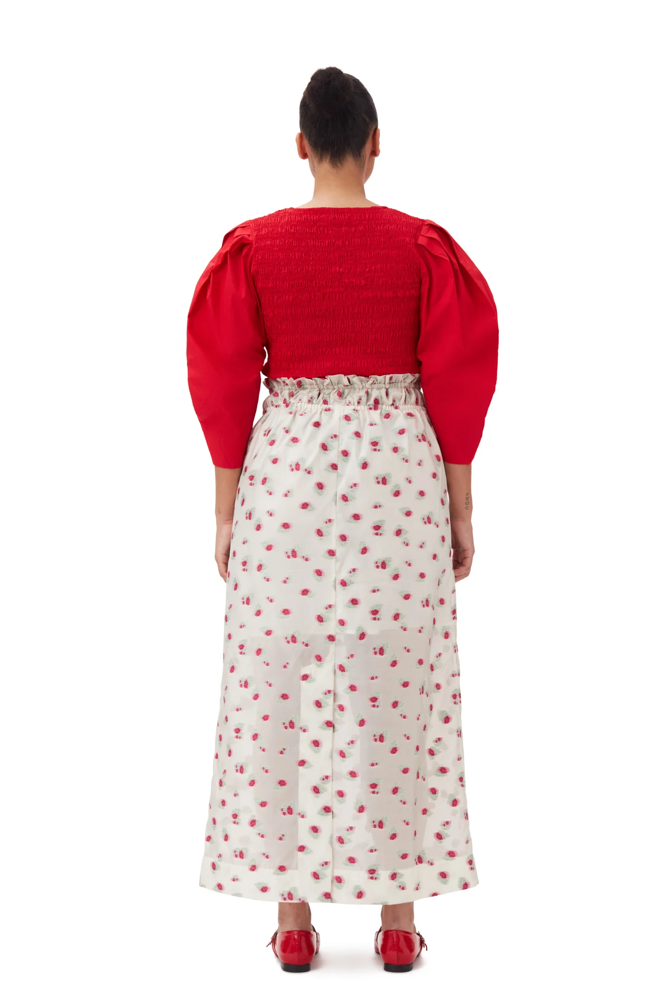 Floral Organza Jacquard Long Elasticated Skirt | Tofu - Image 7