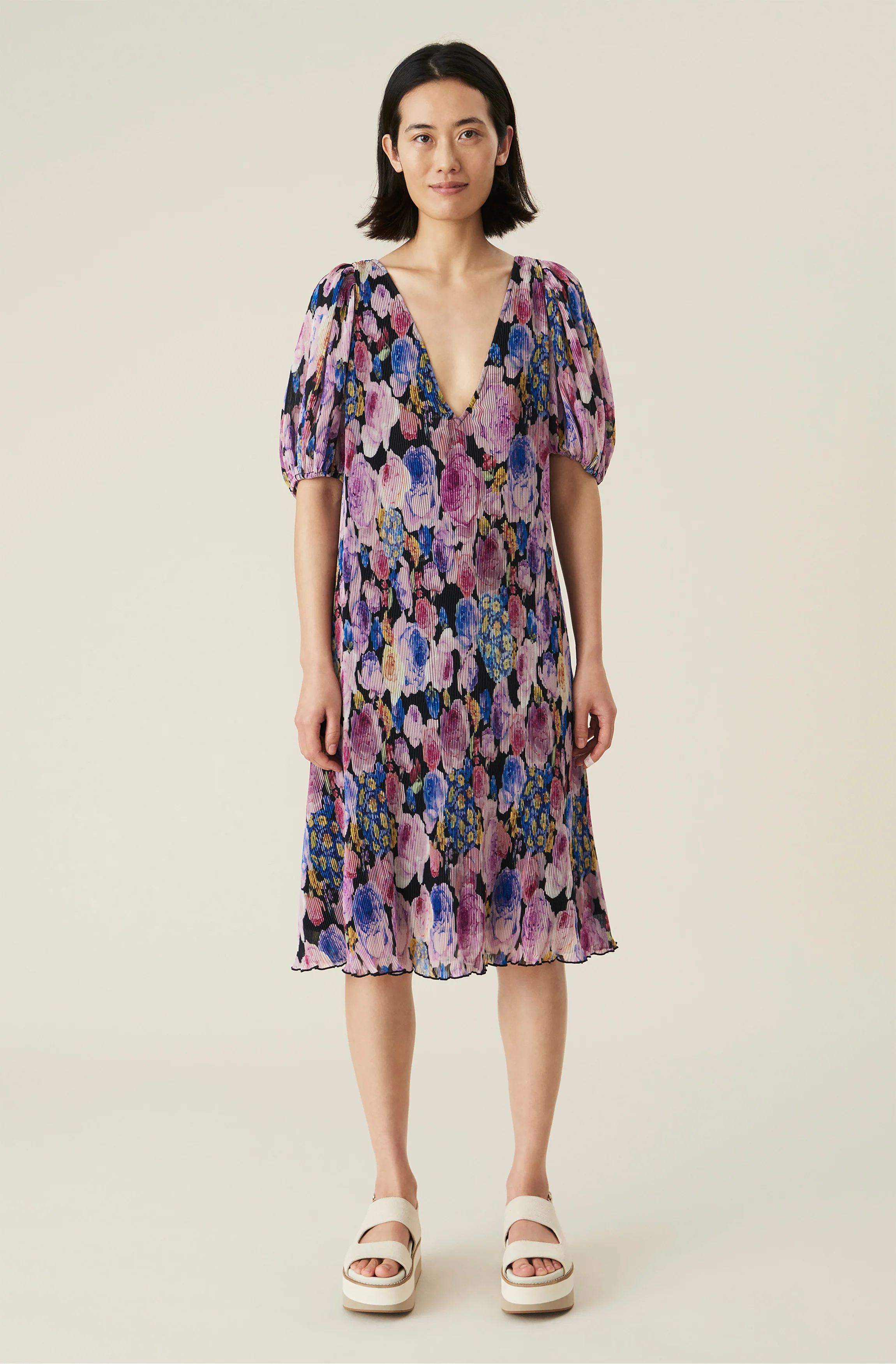 Floral Pleated Georgette Midi Dress | Multicolor - Image 2