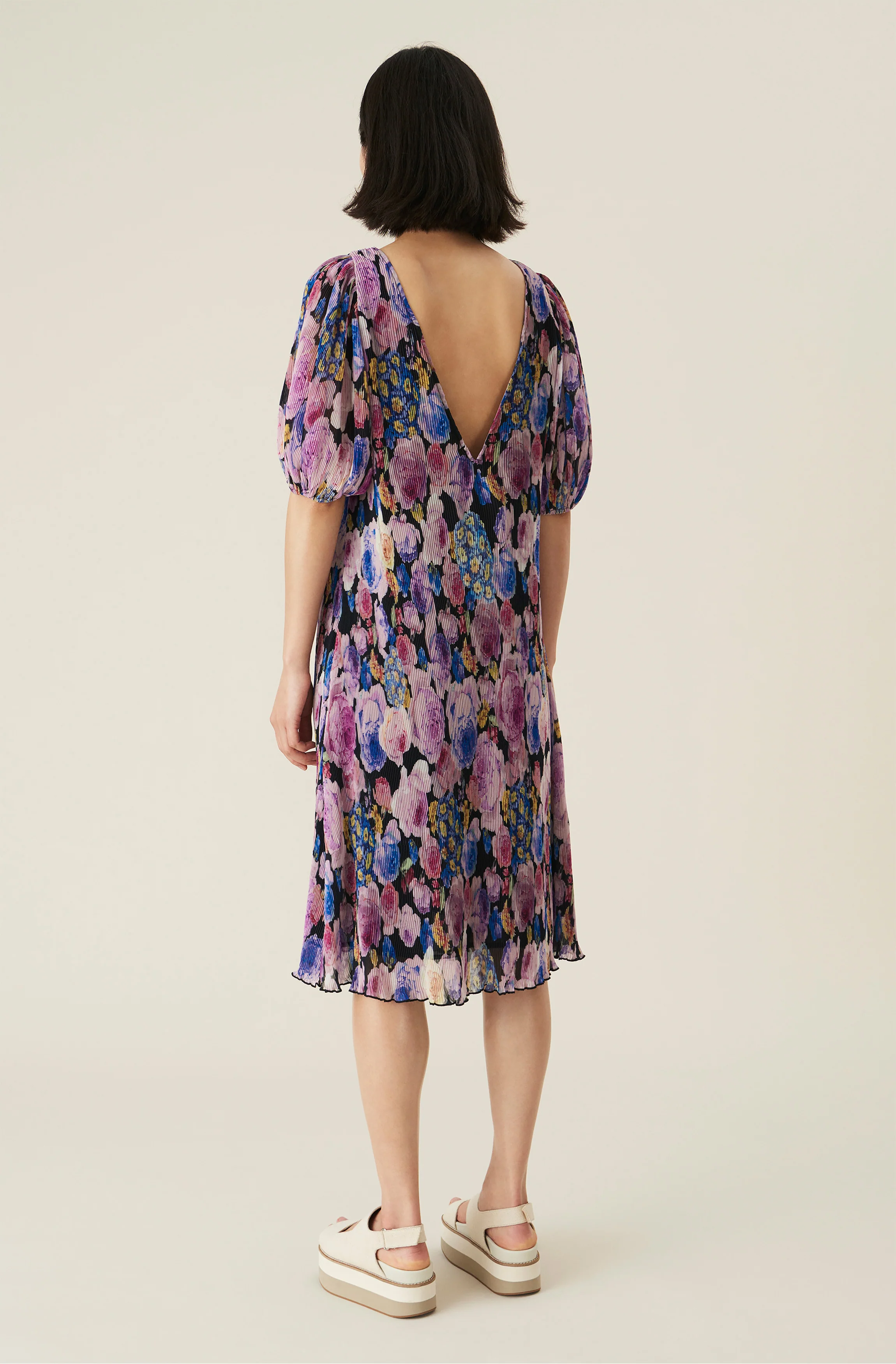 Floral Pleated Georgette Midi Dress | Multicolor - Image 3
