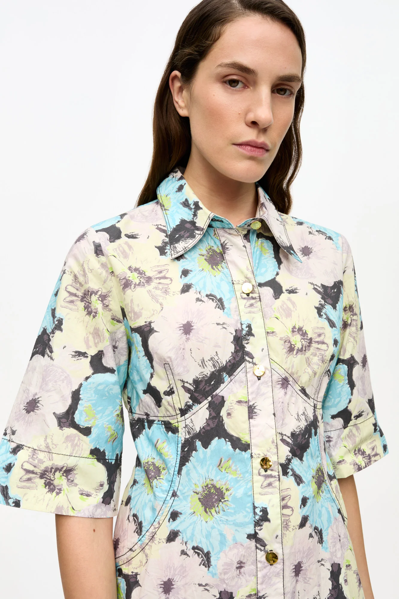 Floral Printed Cotton Long Shirt Dress | Multicolor - Image 5