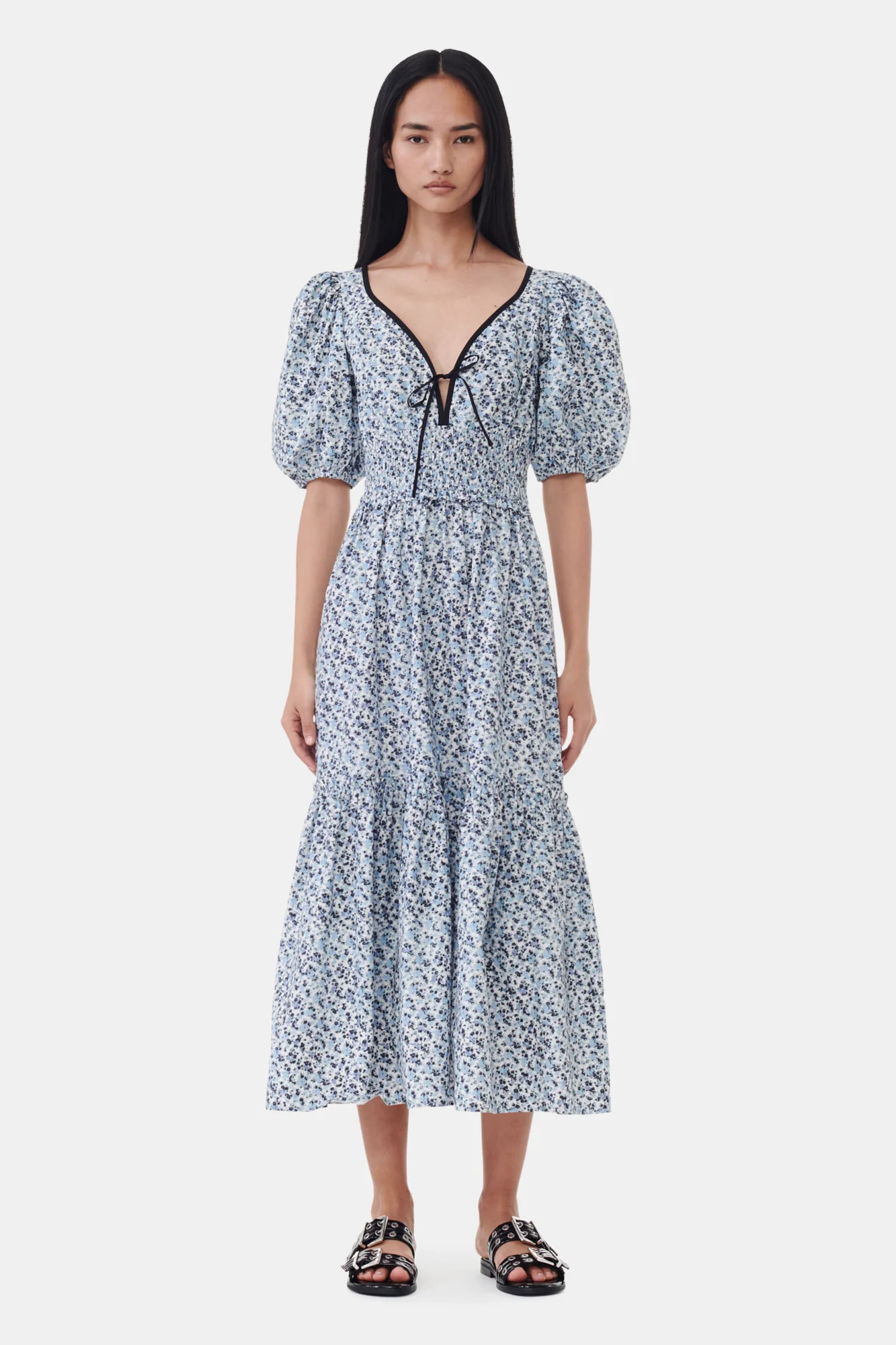 Floral Printed Cotton Long Smock Dress | Glacier Lake - Image 3