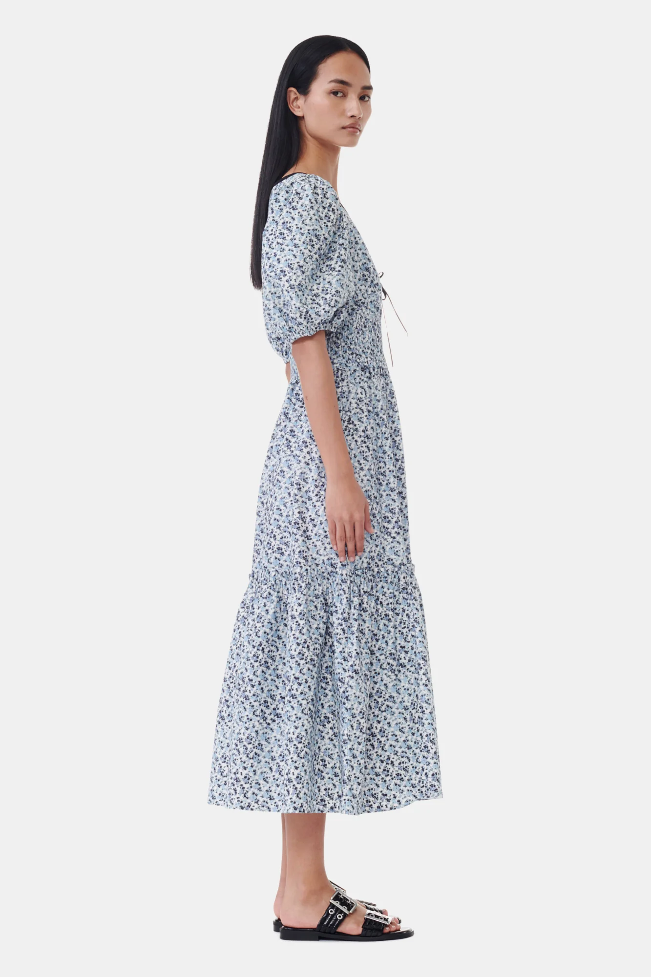 Floral Printed Cotton Long Smock Dress | Glacier Lake - Image 5