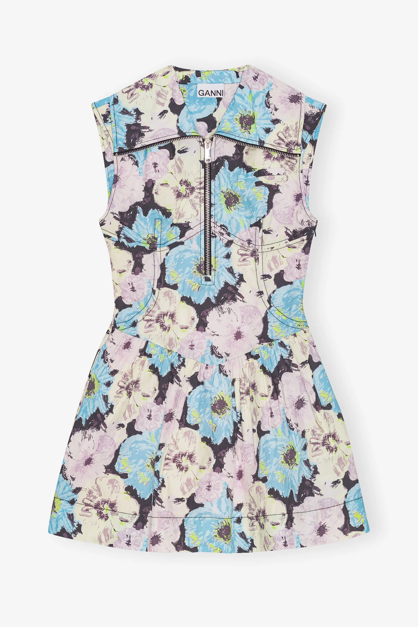 Floral Printed Cotton Mini Dress | Multicolor