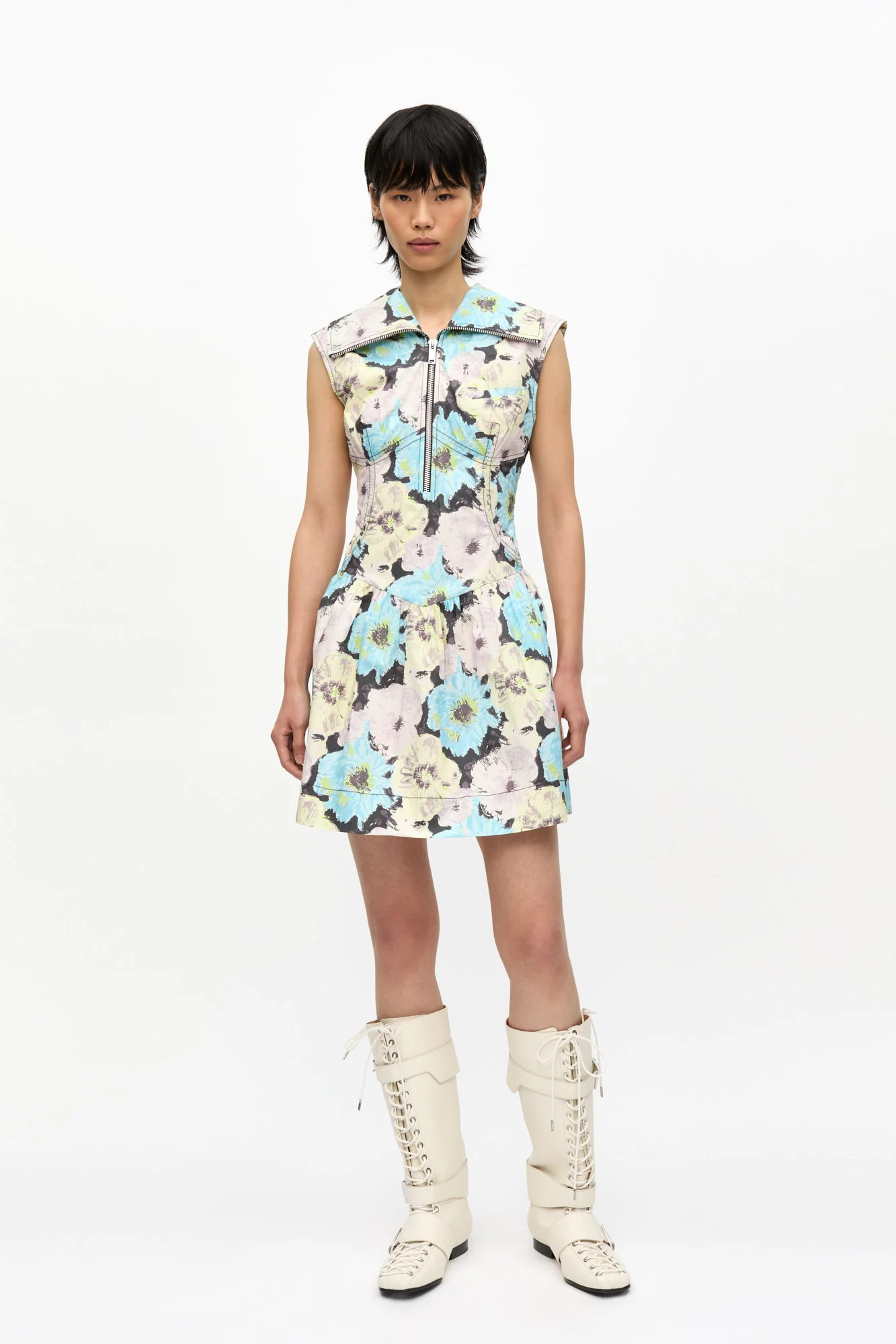Floral Printed Cotton Mini Dress | Multicolor - Image 3