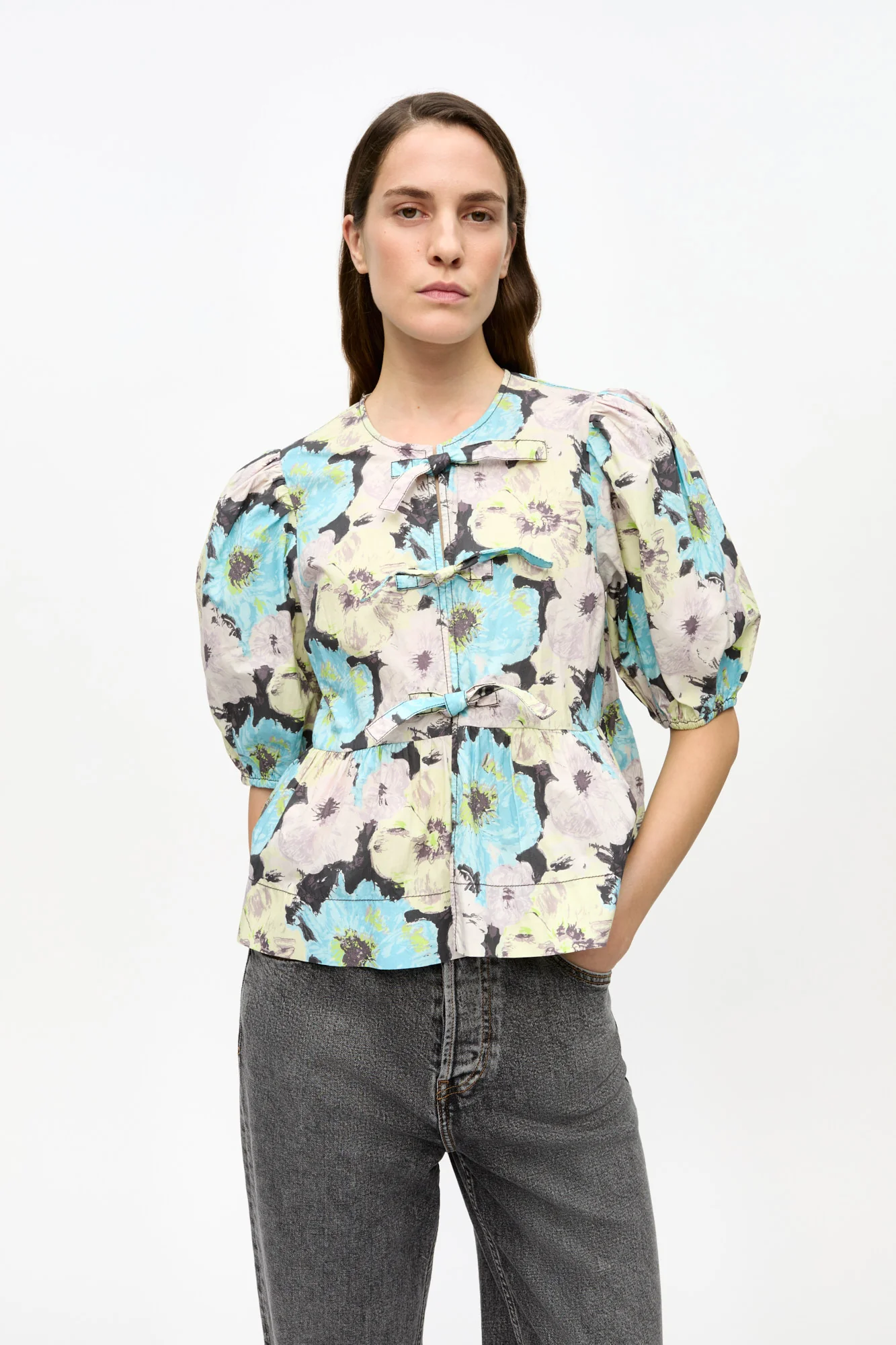 Floral Printed Cotton Peplum Blouse | Multicolor - Image 3