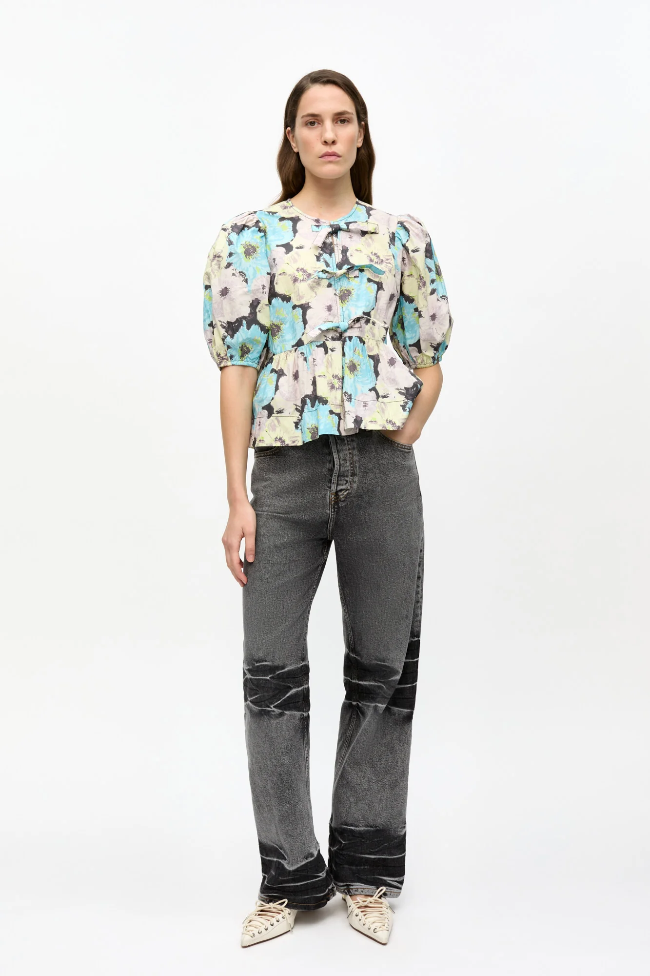 Floral Printed Cotton Peplum Blouse | Multicolor - Image 4