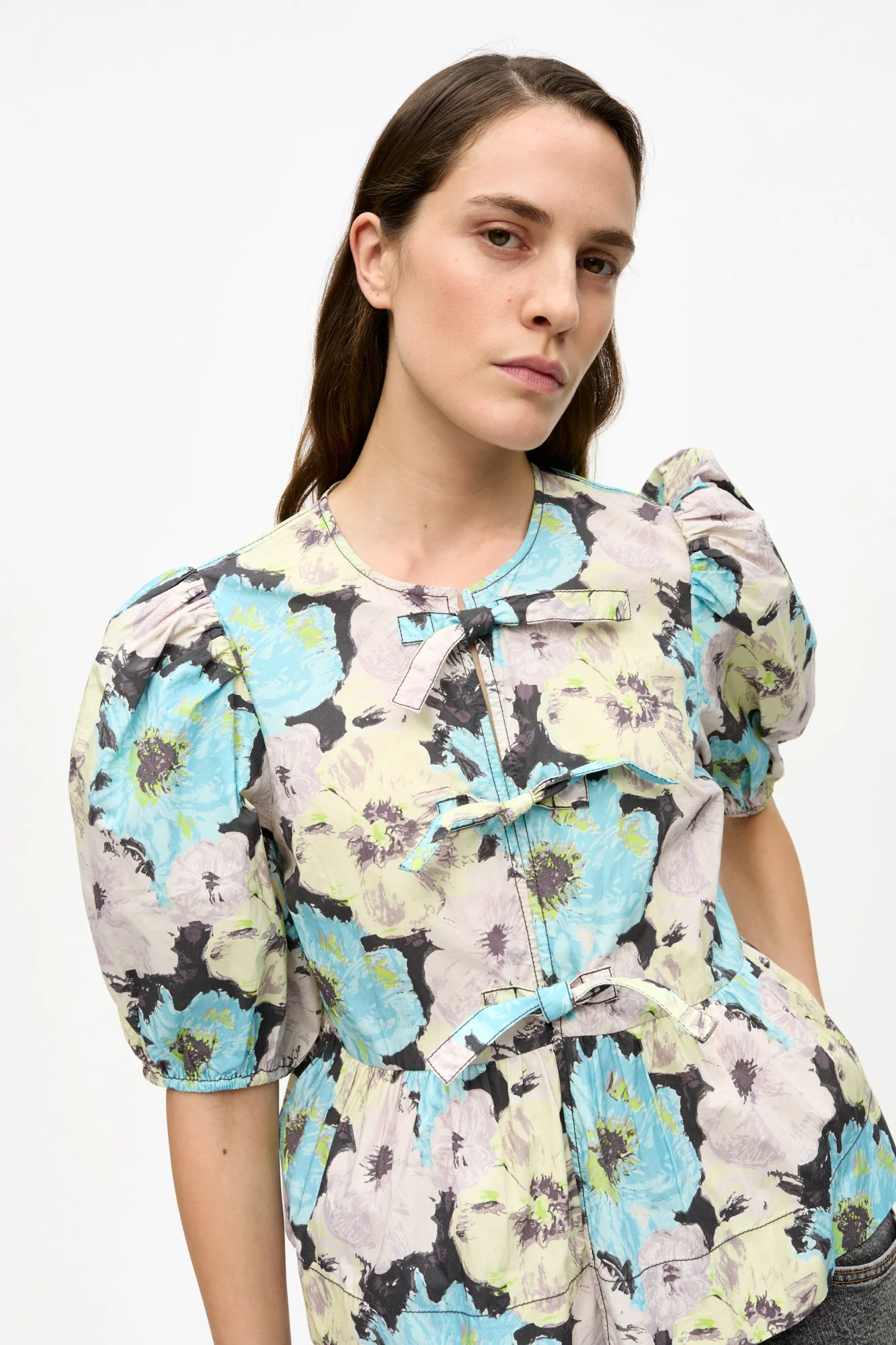 Floral Printed Cotton Peplum Blouse | Multicolor - Image 6