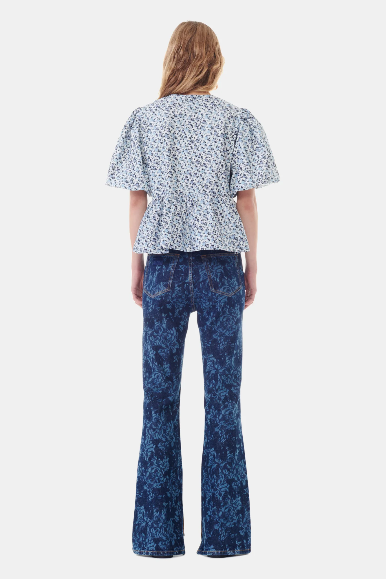 Floral Printed Cotton Poplin Peplum Blouse | Glacier Lake - Image 6