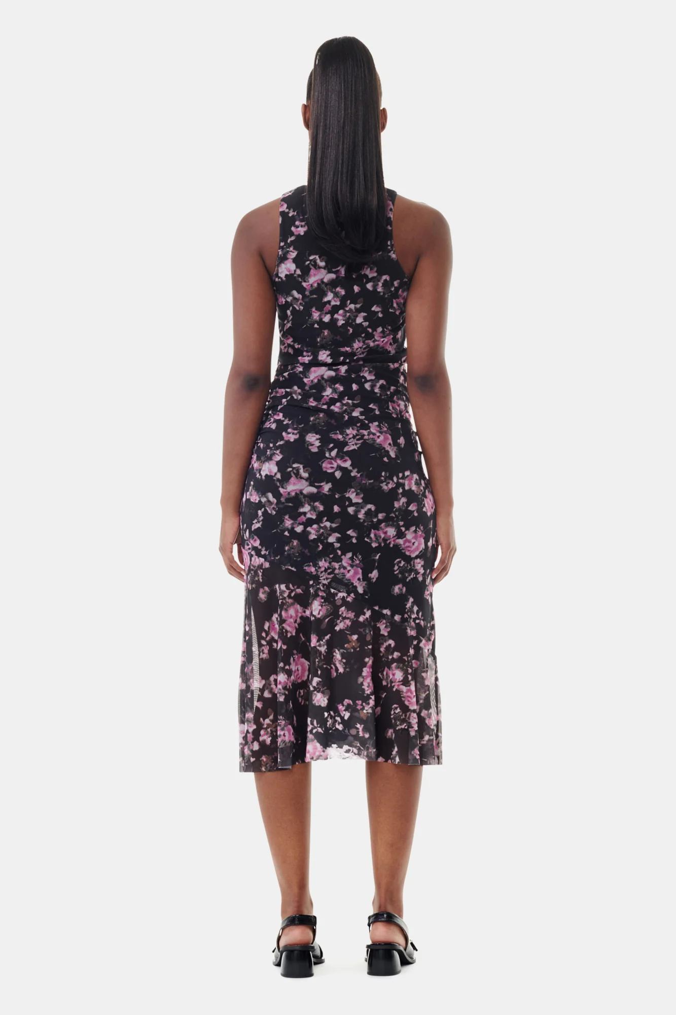Floral Printed Mesh Sleeveless Midi Dress | Phantom - Image 6