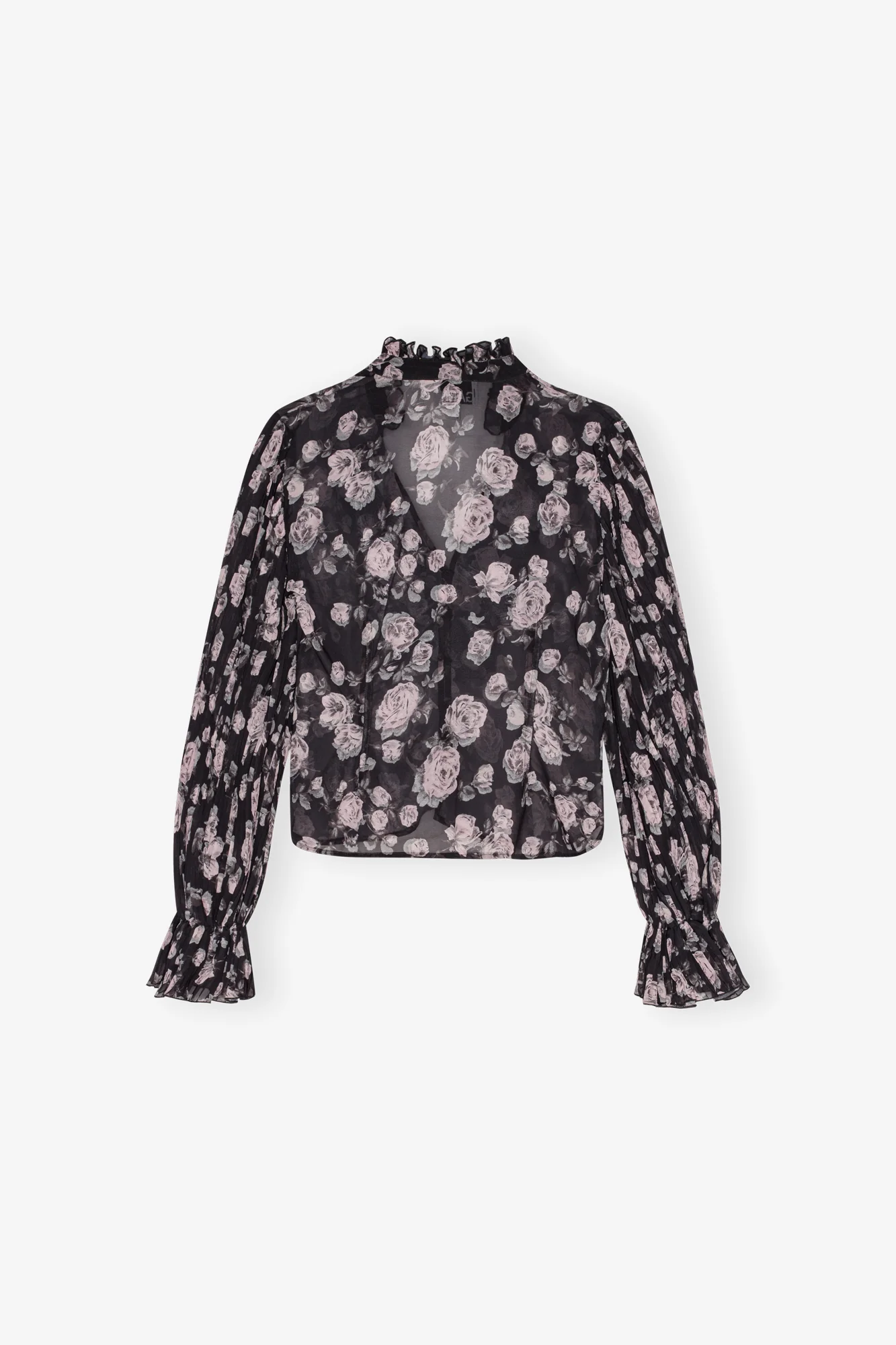 Floral Printed Pleated Georgette Blouse | Phantom - Image 2
