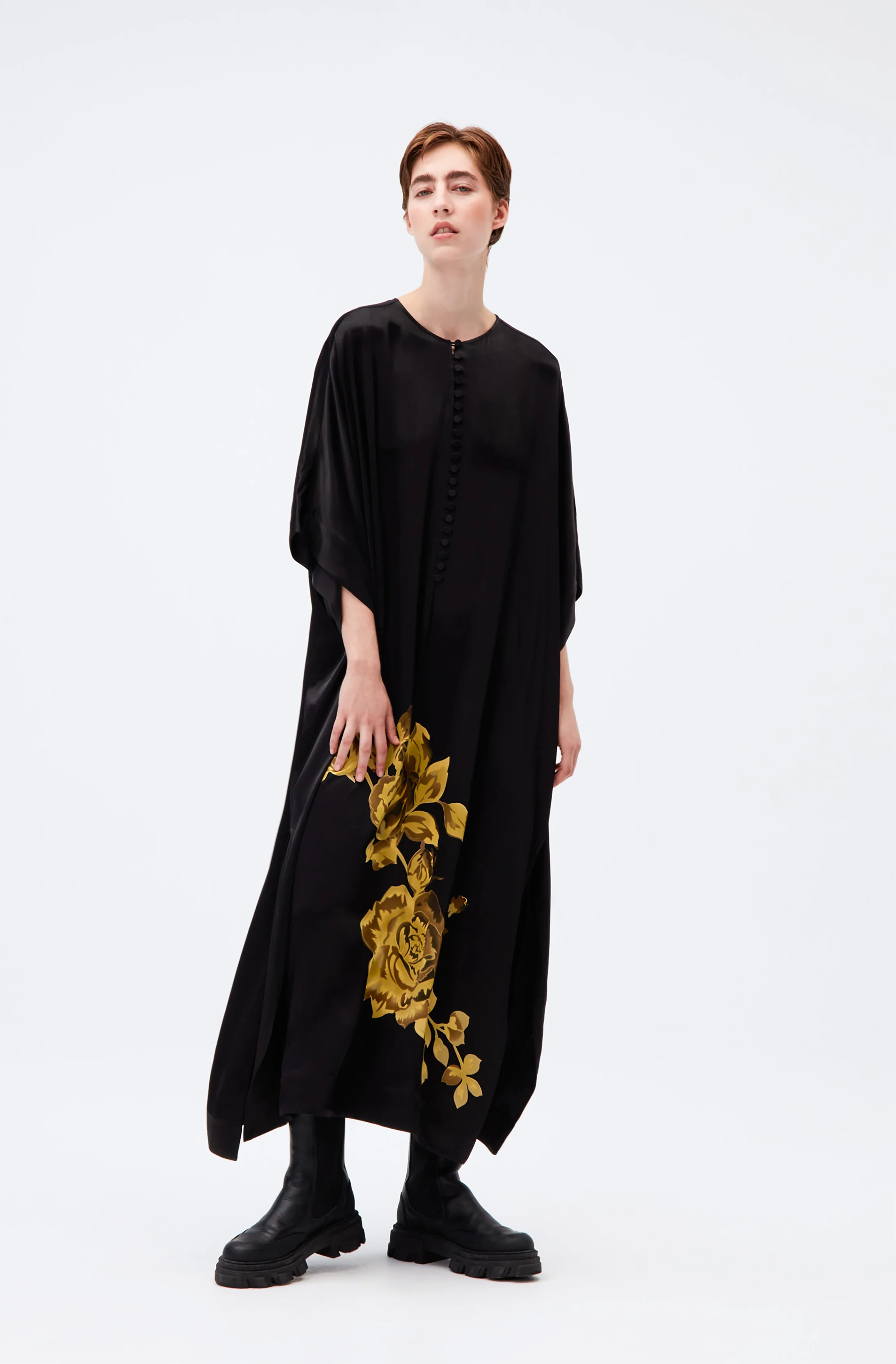 Floral Satin Maxi Dress | Black - Image 3