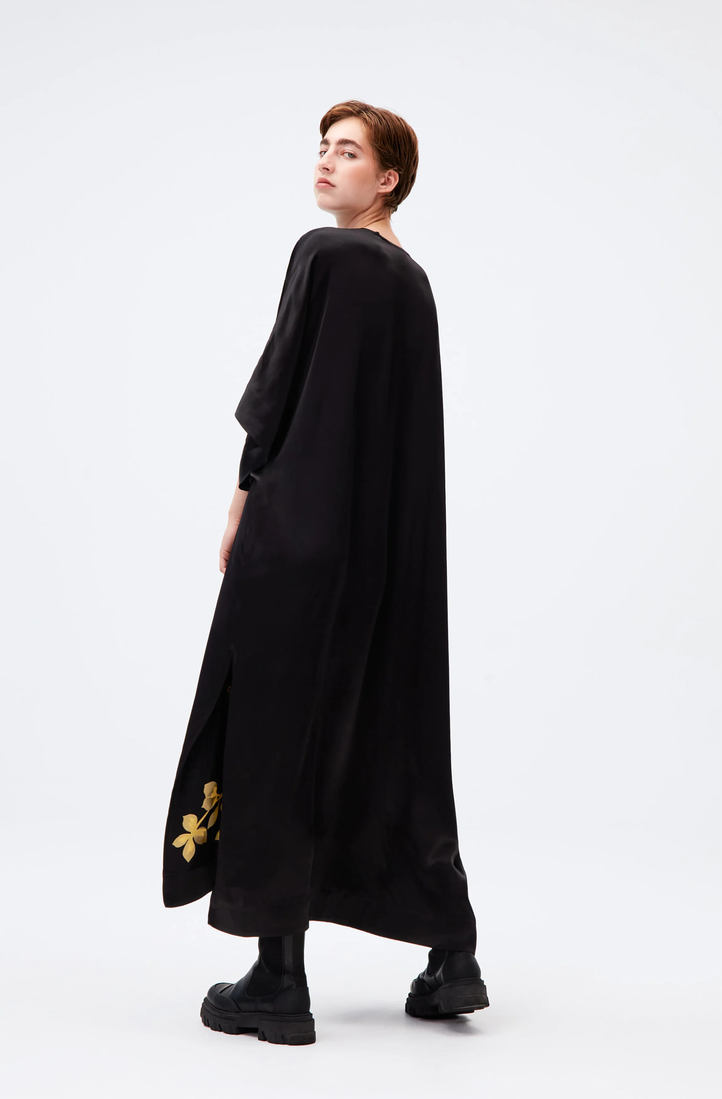 Floral Satin Maxi Dress | Black - Image 5
