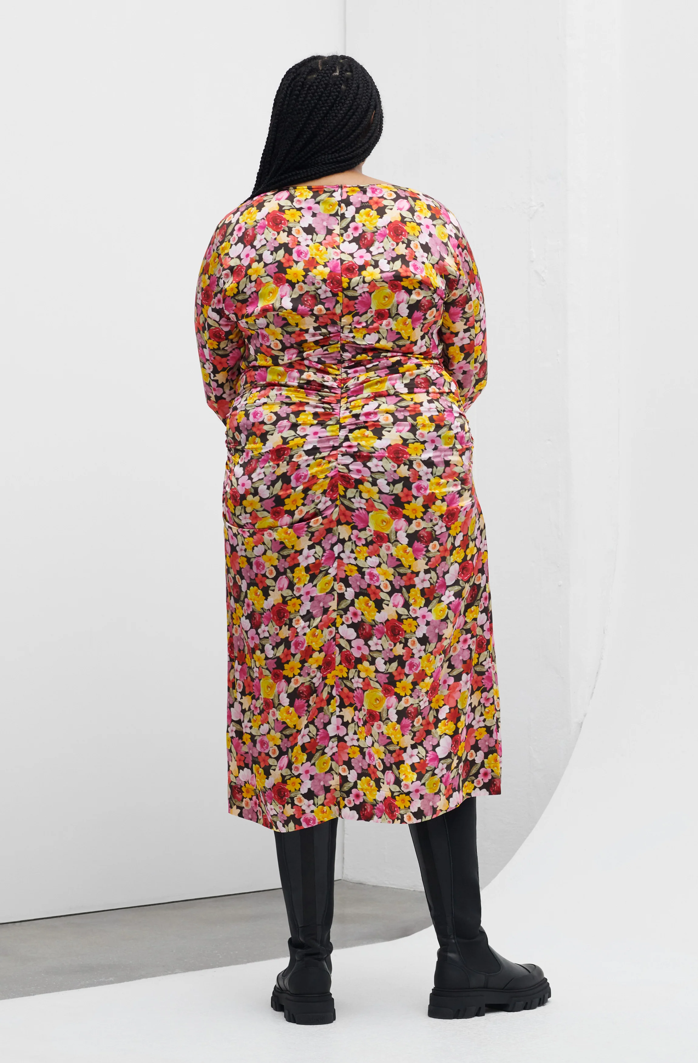 Floral Silk Blend Gather Dress | Mole - Image 4