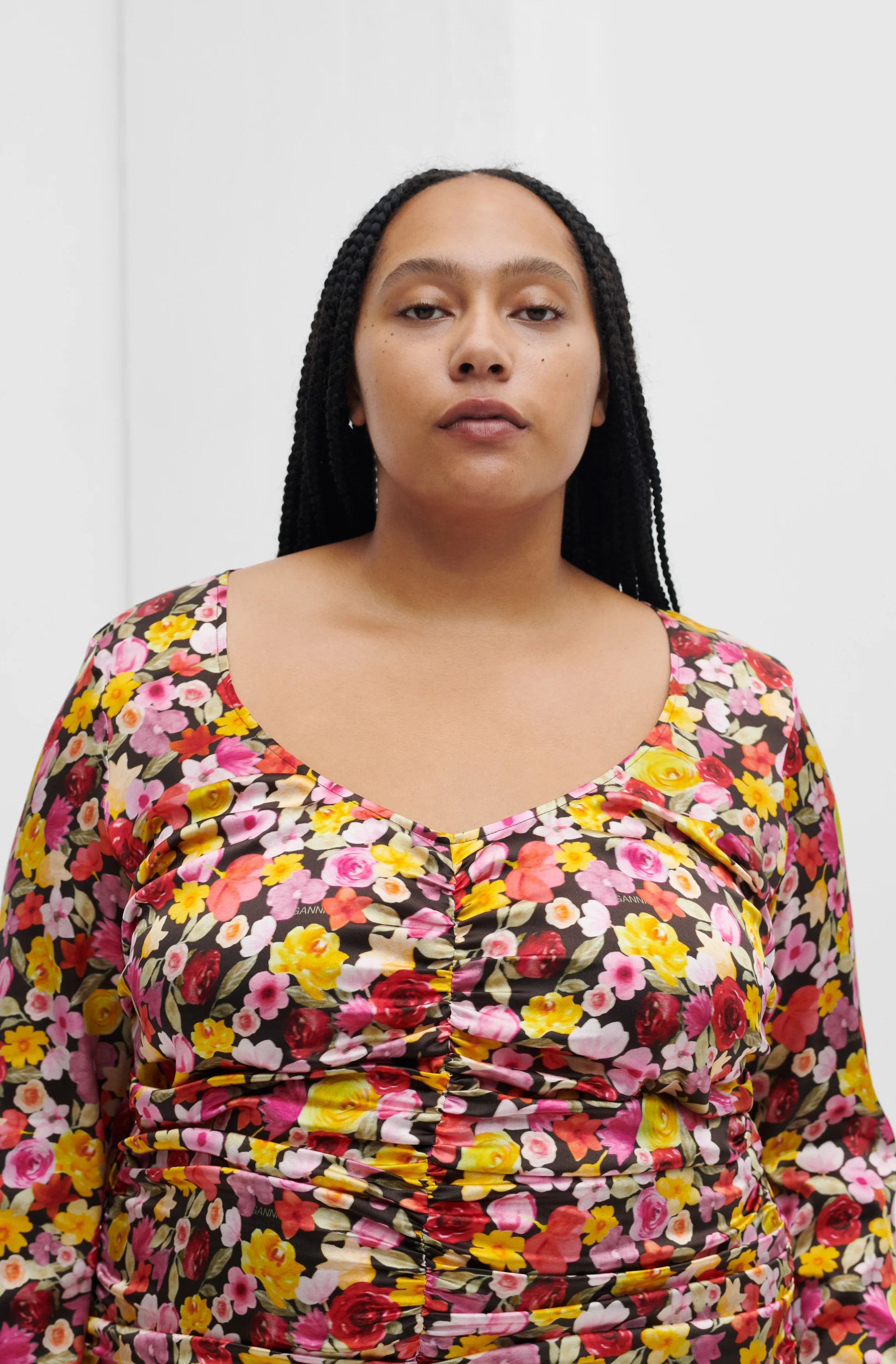 Floral Silk Blend Gather Dress | Mole - Image 5
