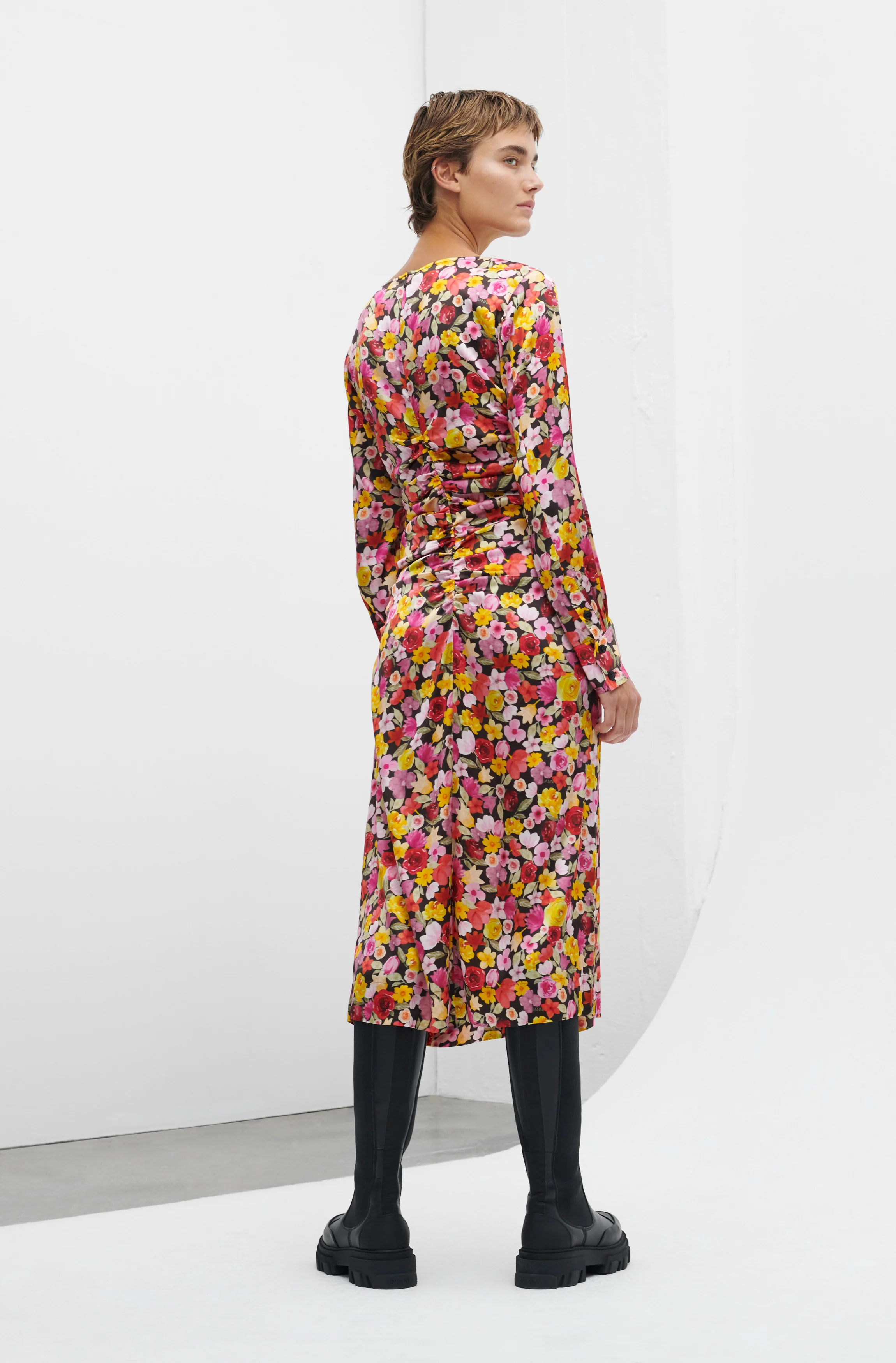 Floral Silk Blend Gather Dress | Mole - Image 7