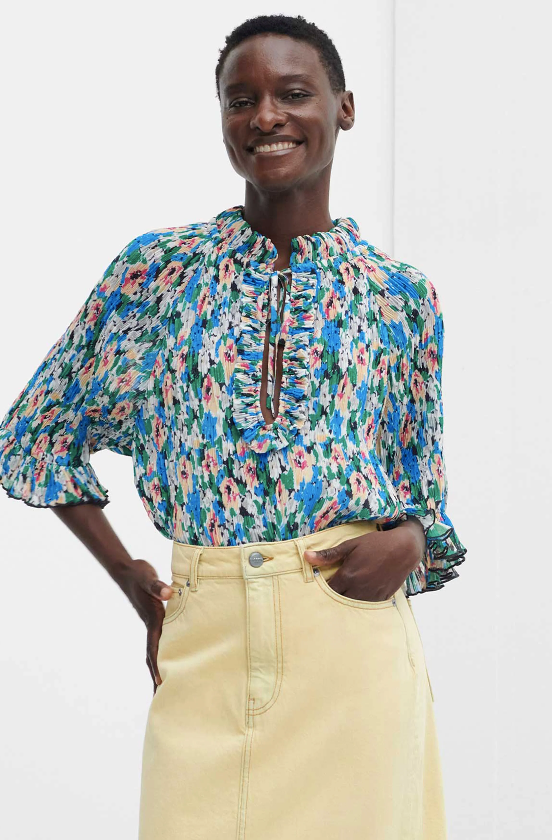 Flouncy Blouse | Floral Azure Blue - Image 3