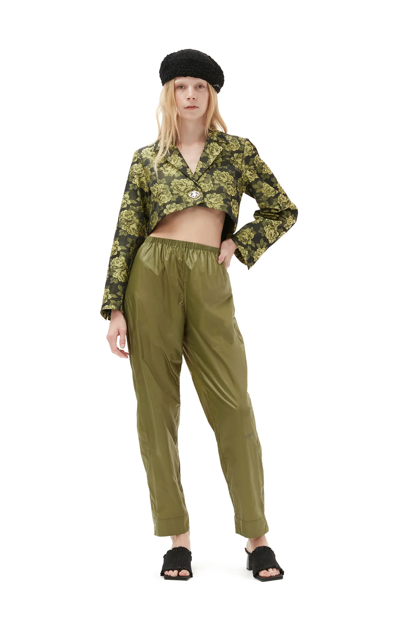 Flower Jacquard Cropped Suiting Blazer | Lemon Zest - Image 3
