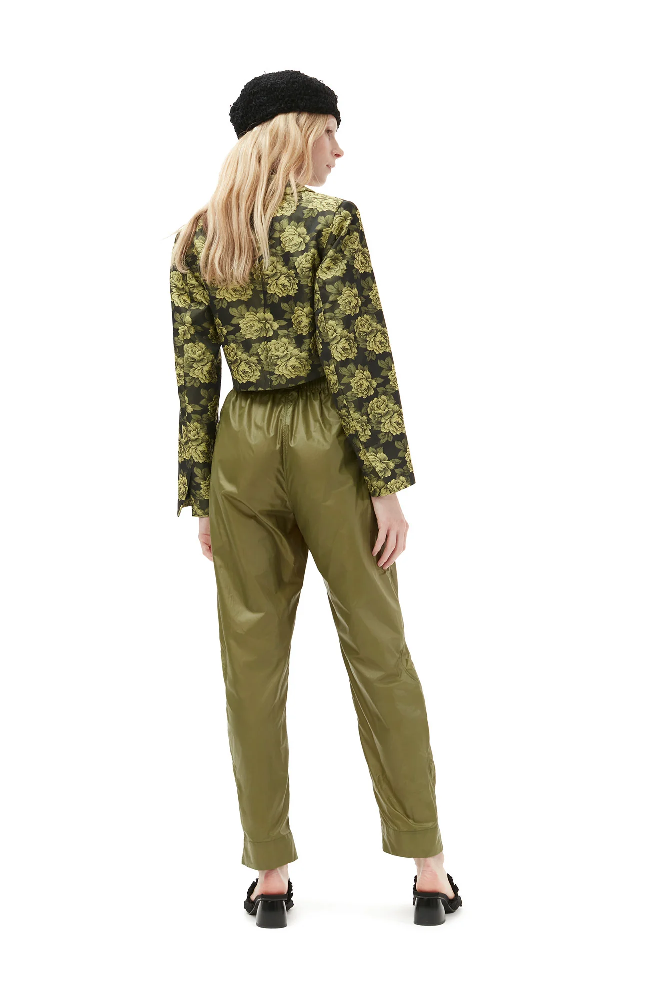Flower Jacquard Cropped Suiting Blazer | Lemon Zest - Image 4