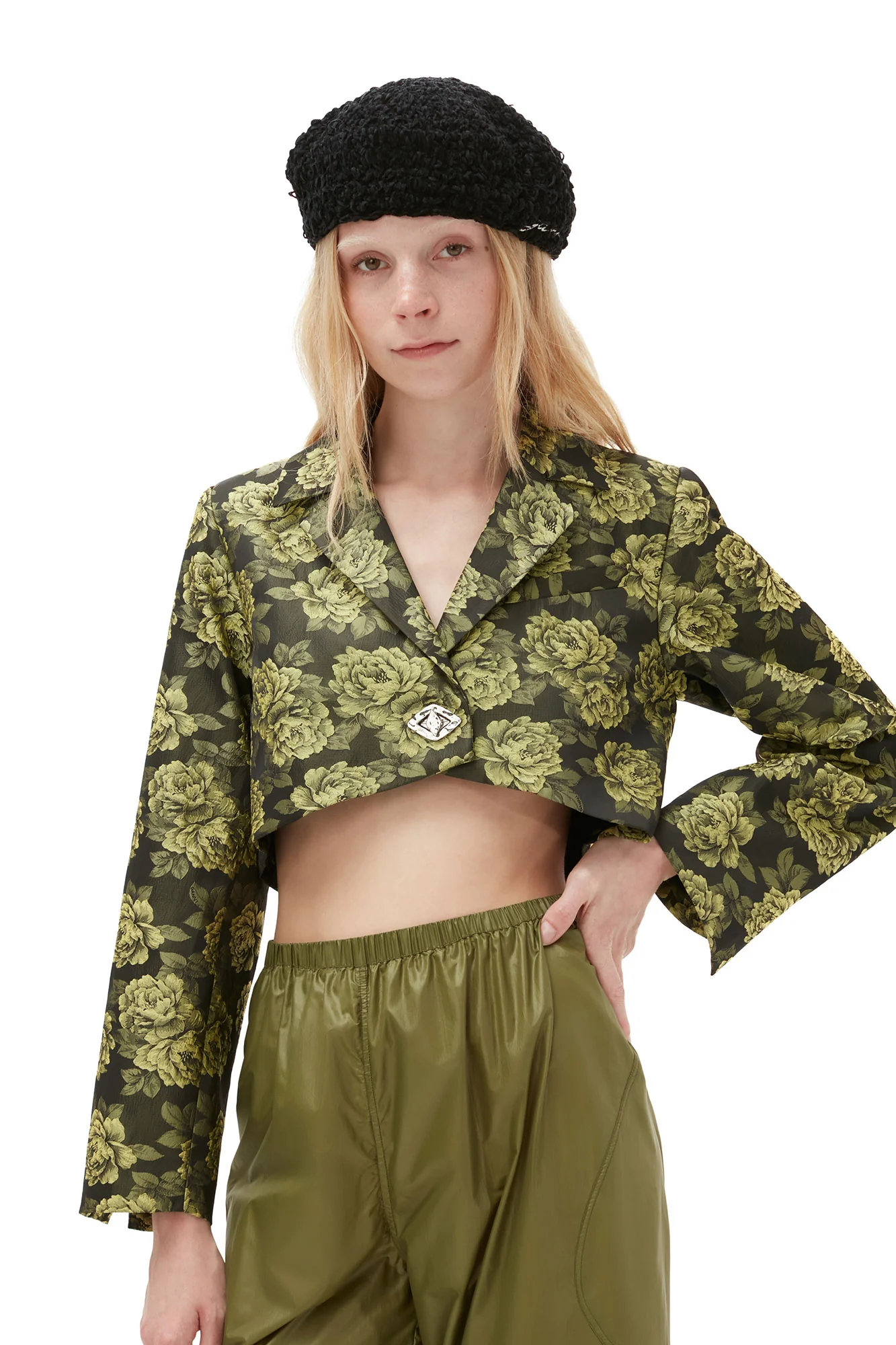 Flower Jacquard Cropped Suiting Blazer | Lemon Zest - Image 5