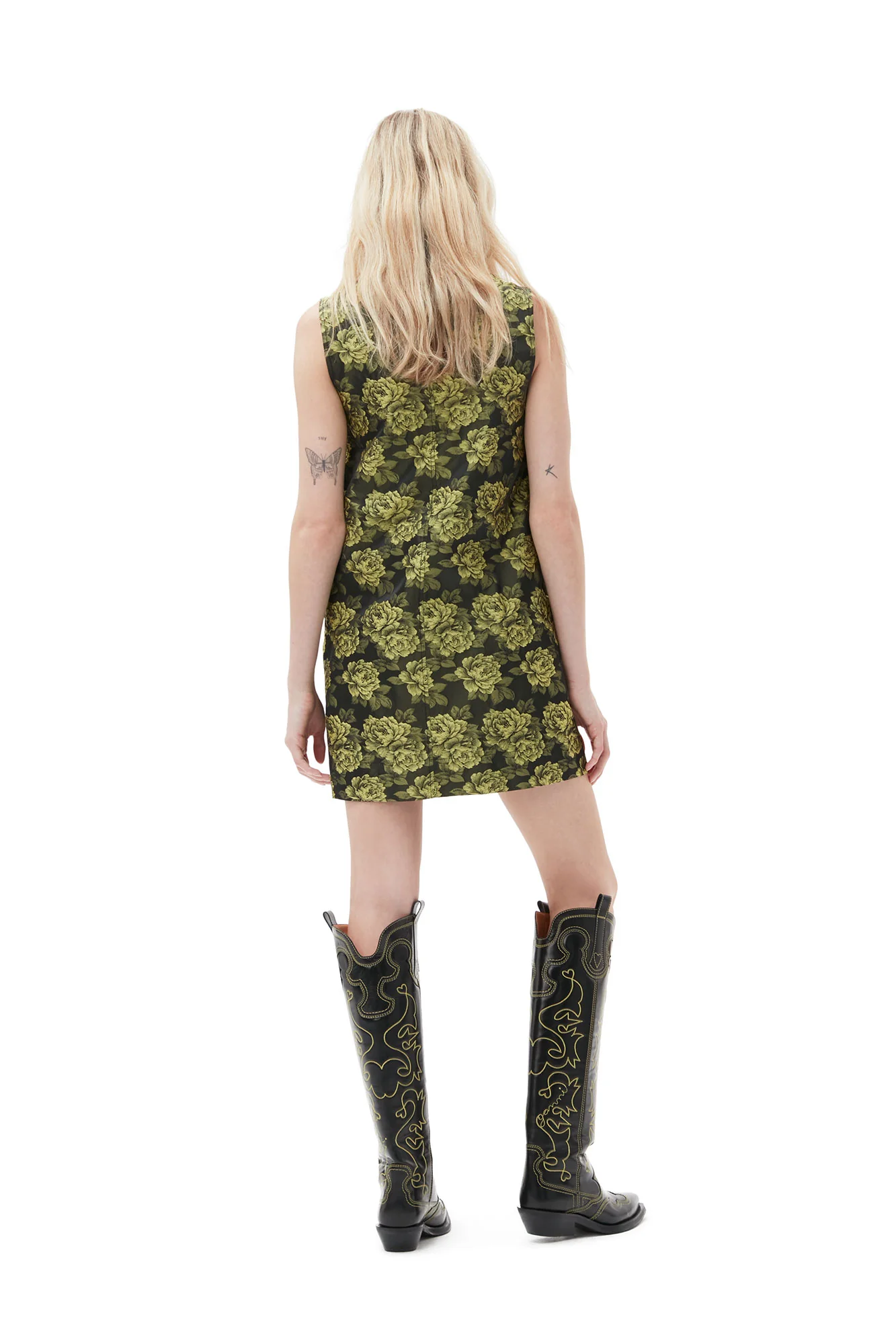 Flower Jacquard Suiting Mini Dress | Lemon Zest - Image 4