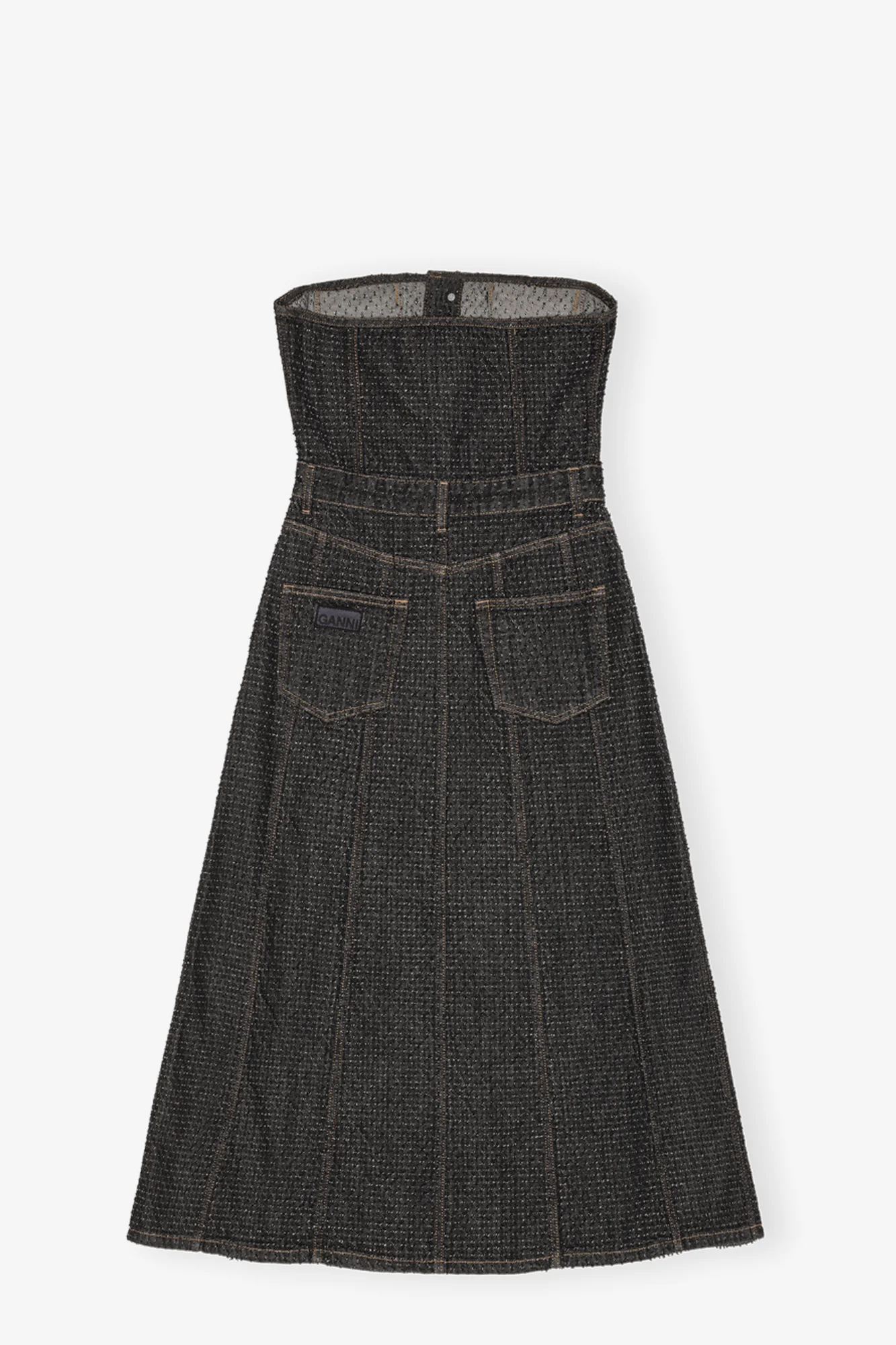 Fluffy Denim Long Corsage Dress | Black - Image 2