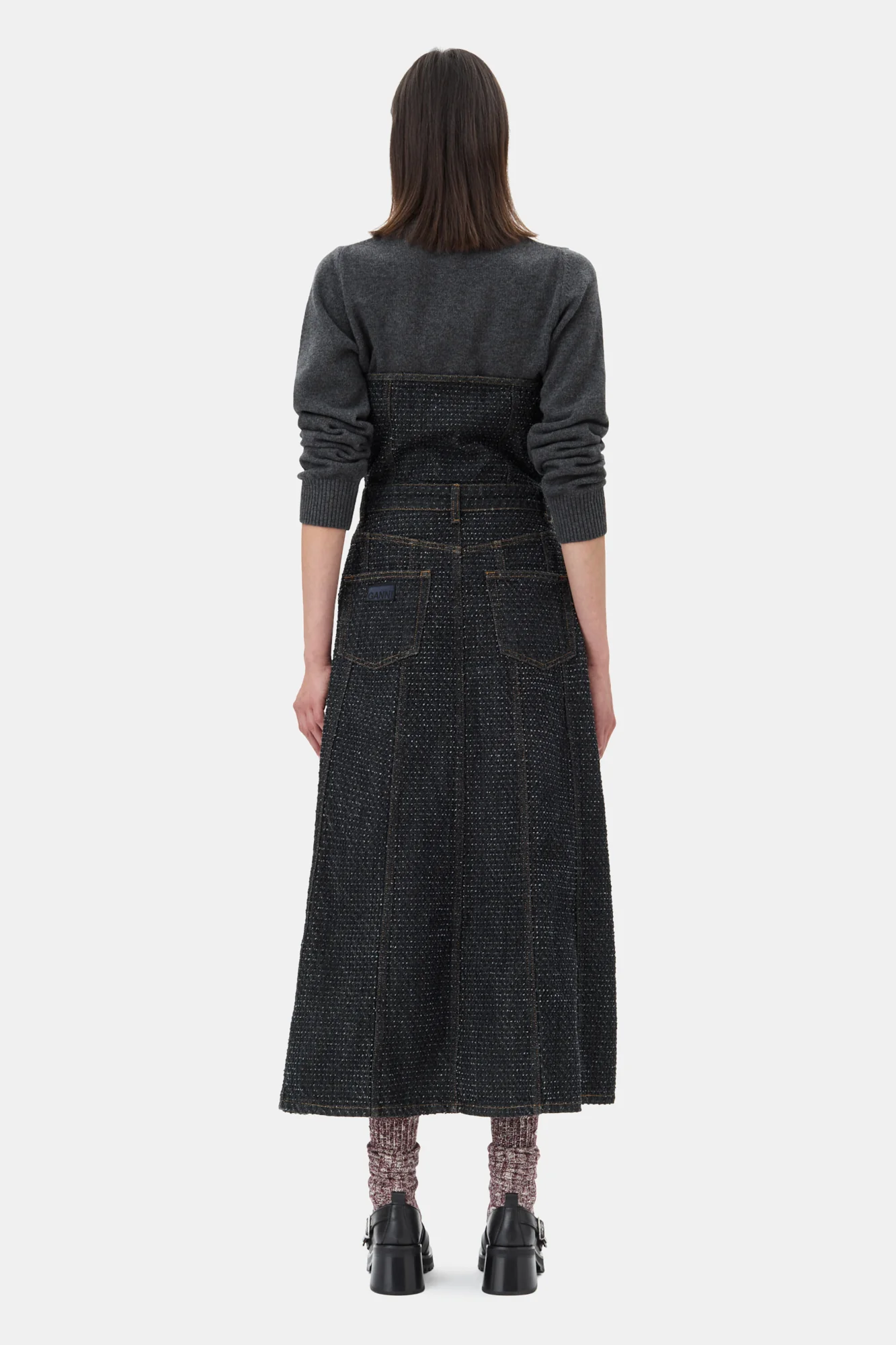 Fluffy Denim Long Corsage Dress | Black - Image 6