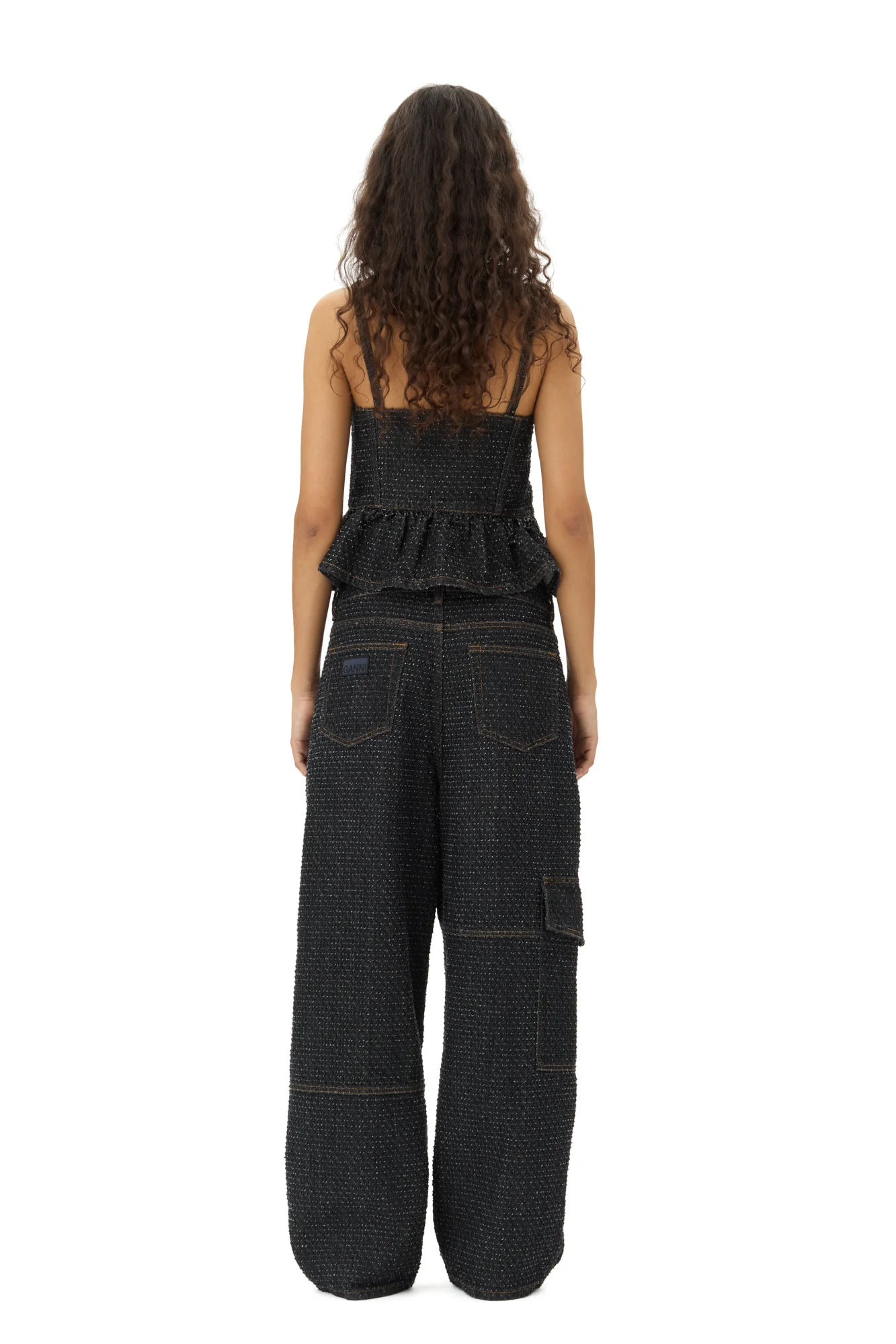 Fluffy Denim Strap Top | Black - Image 6
