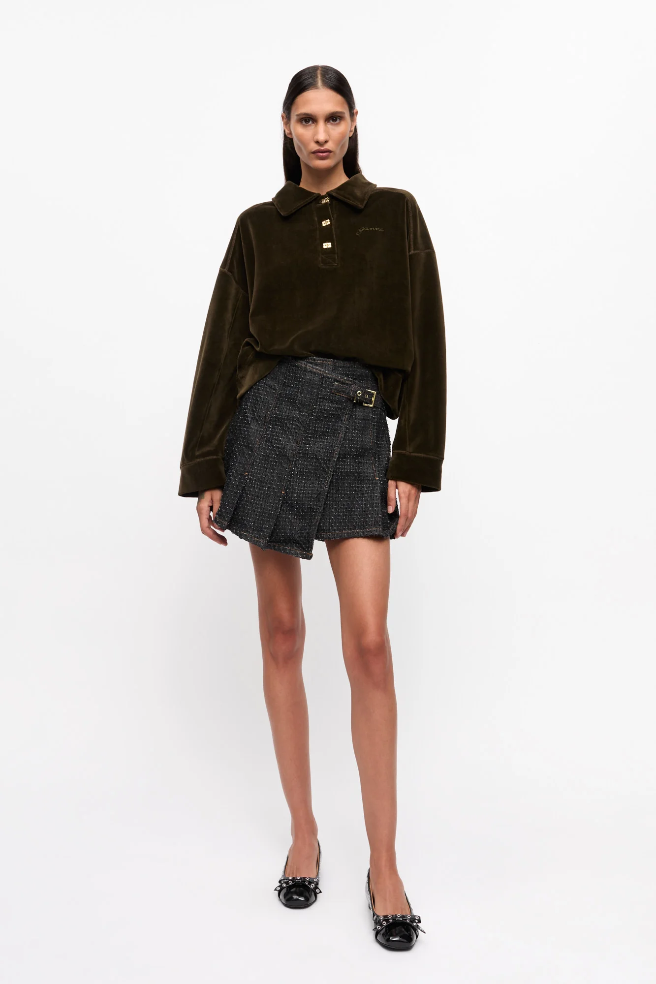 Fluffy Denim Wrap Mini Skirt | Black - Image 3
