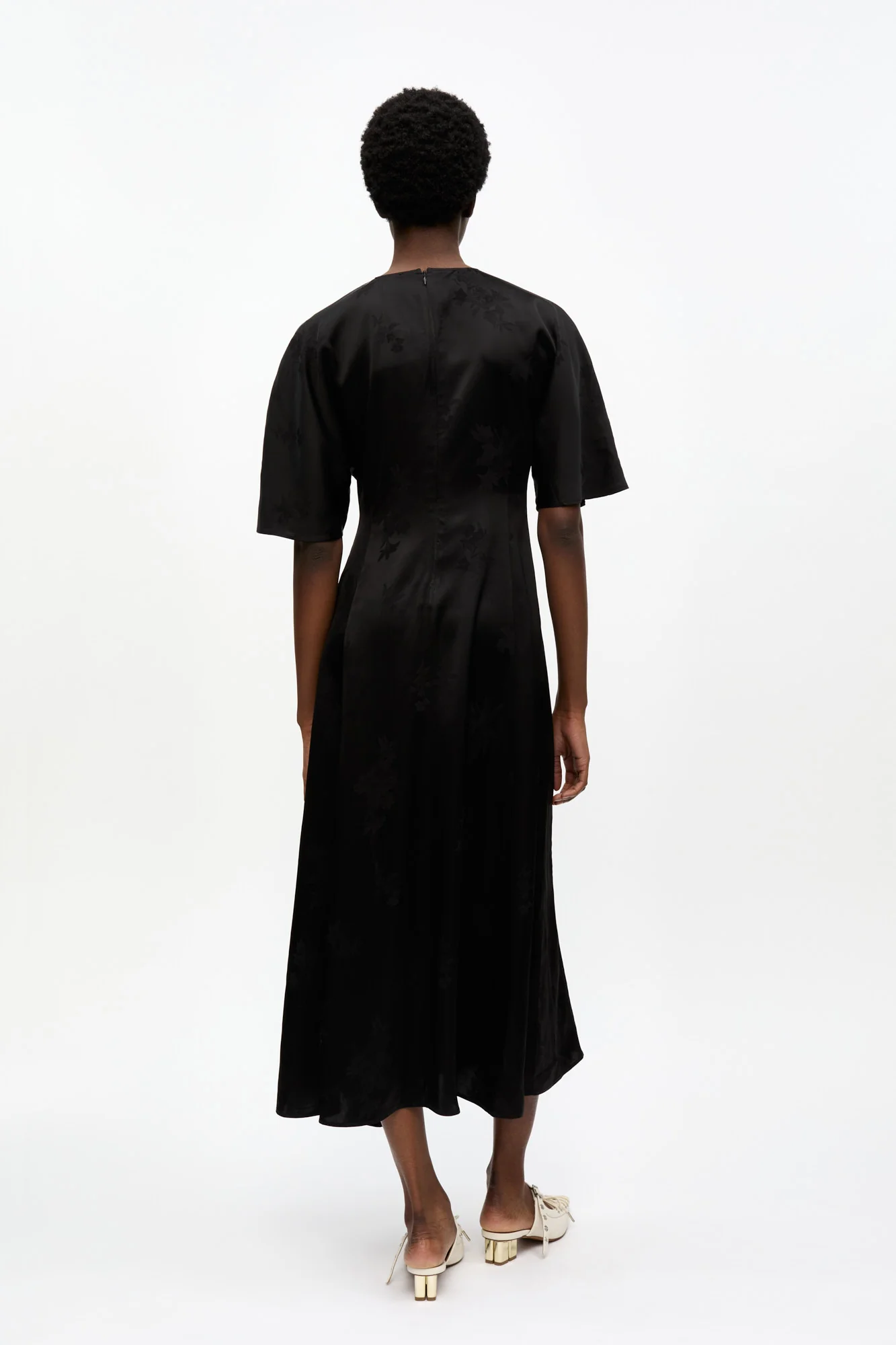 Fluid Satin Jacquard Slit Dress | Black - Image 4