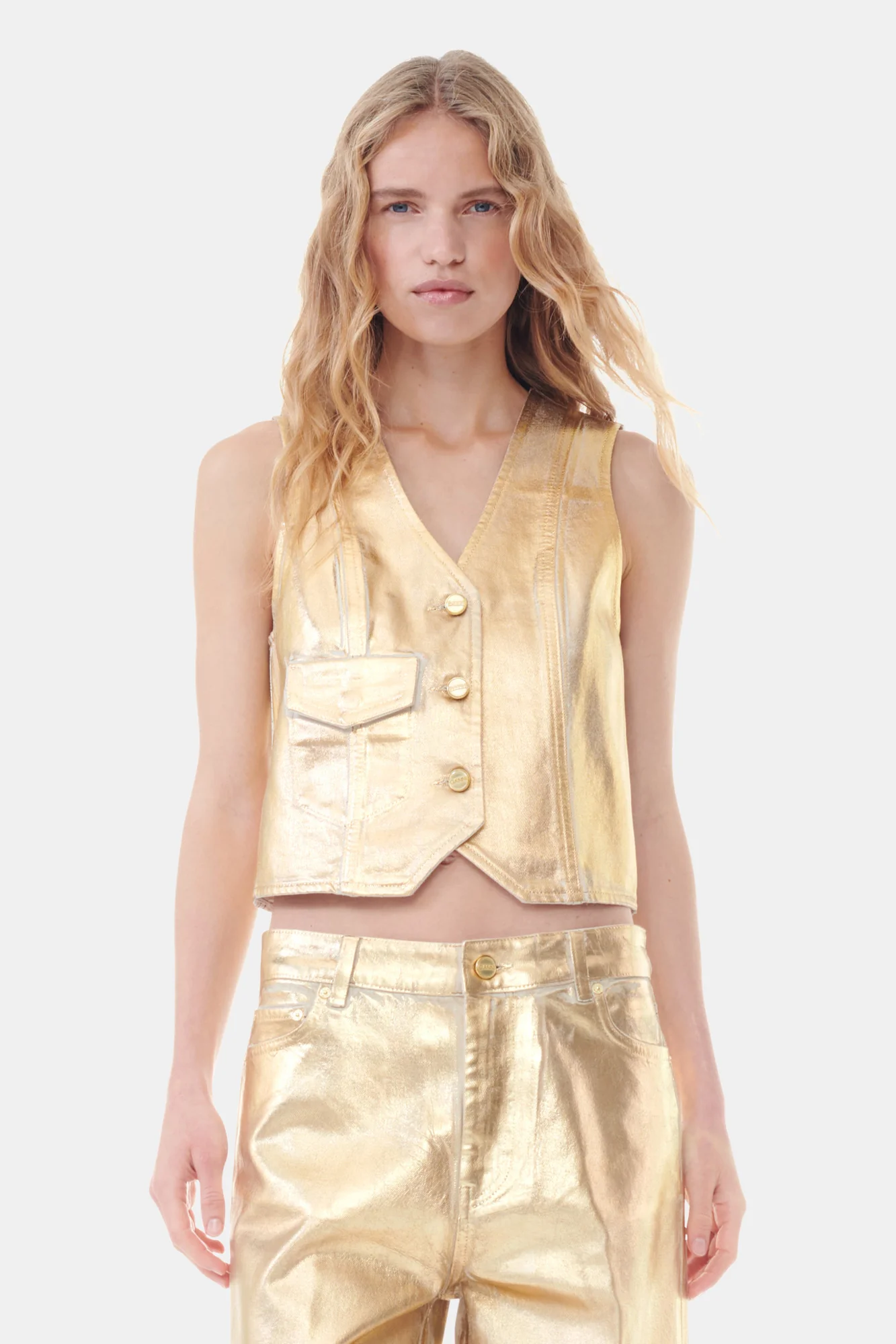 Foil Denim Vest | Egret - Image 3