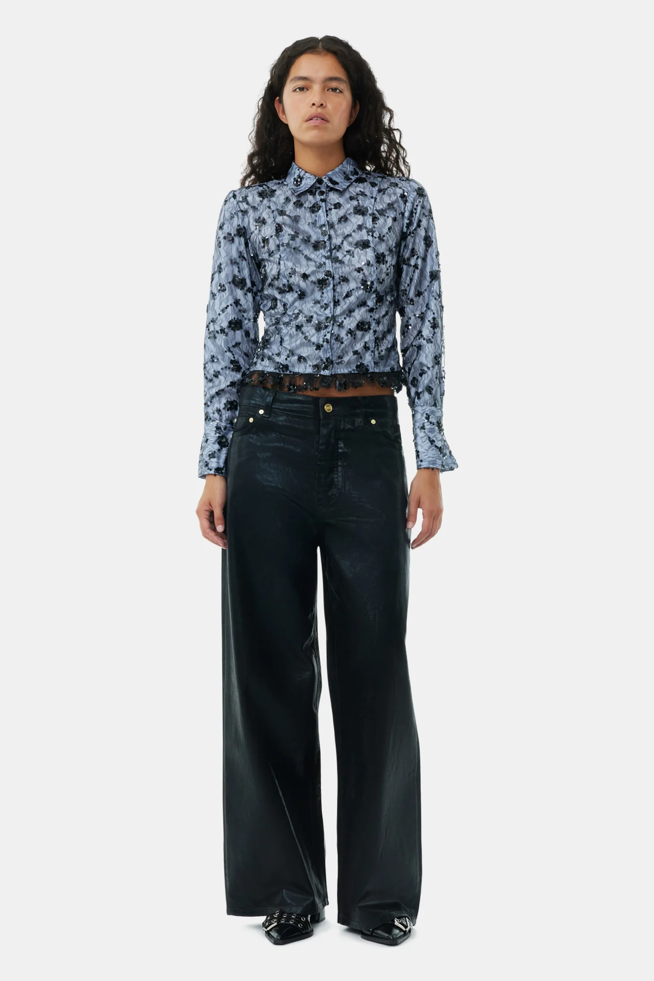 Foil Denim Wide Jeans | Black - Image 3