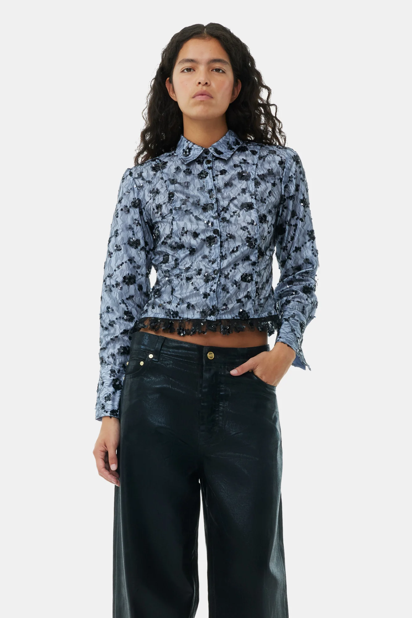Foil Denim Wide Jeans | Black - Image 4