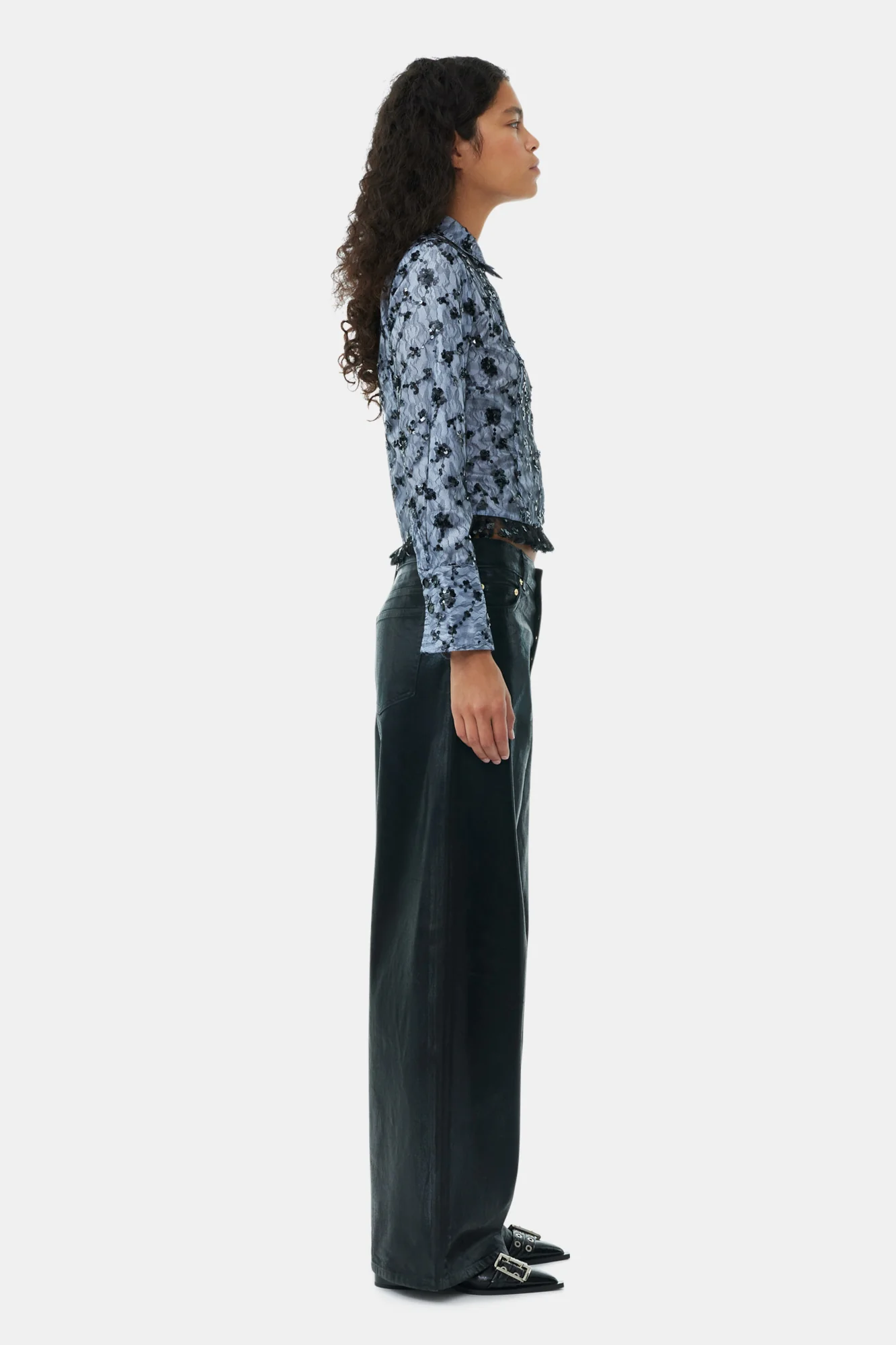 Foil Denim Wide Jeans | Black - Image 5