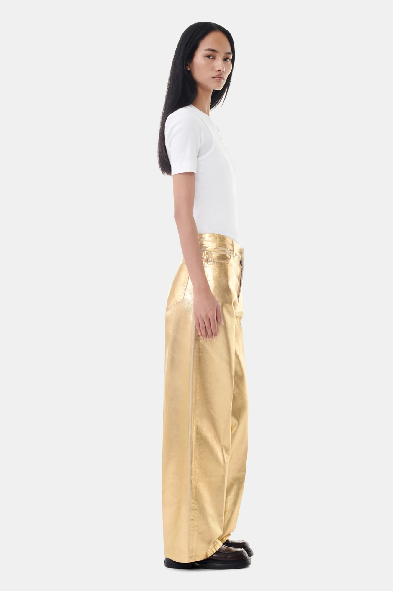 Foil Denim Wide Jeans | Egret - Image 4