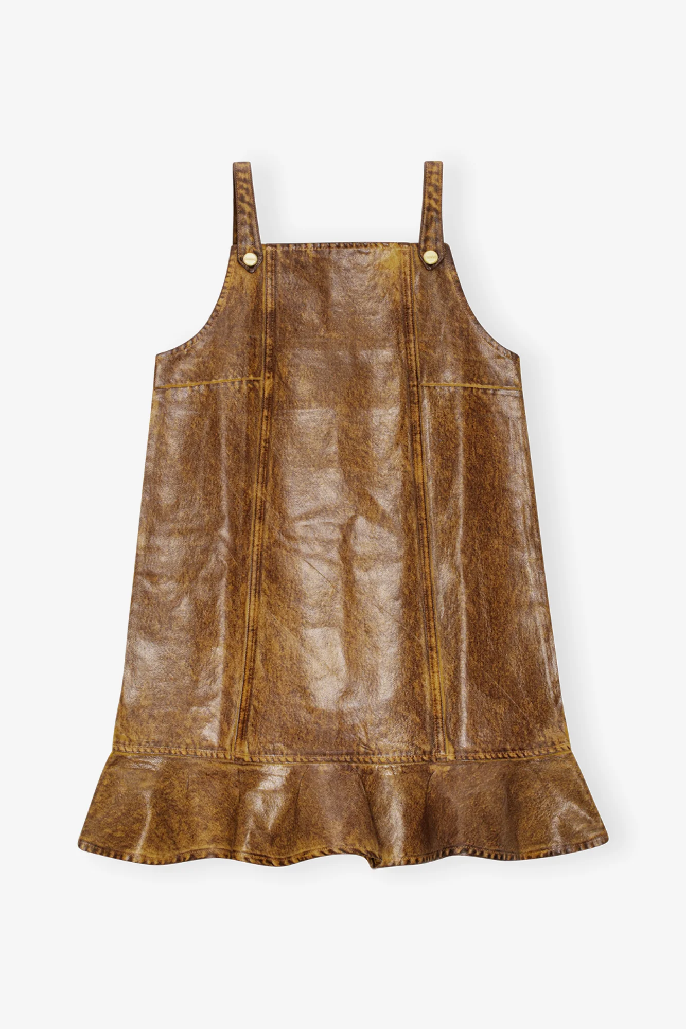 Foil Overdyed Denim Mini Dress | Cognac