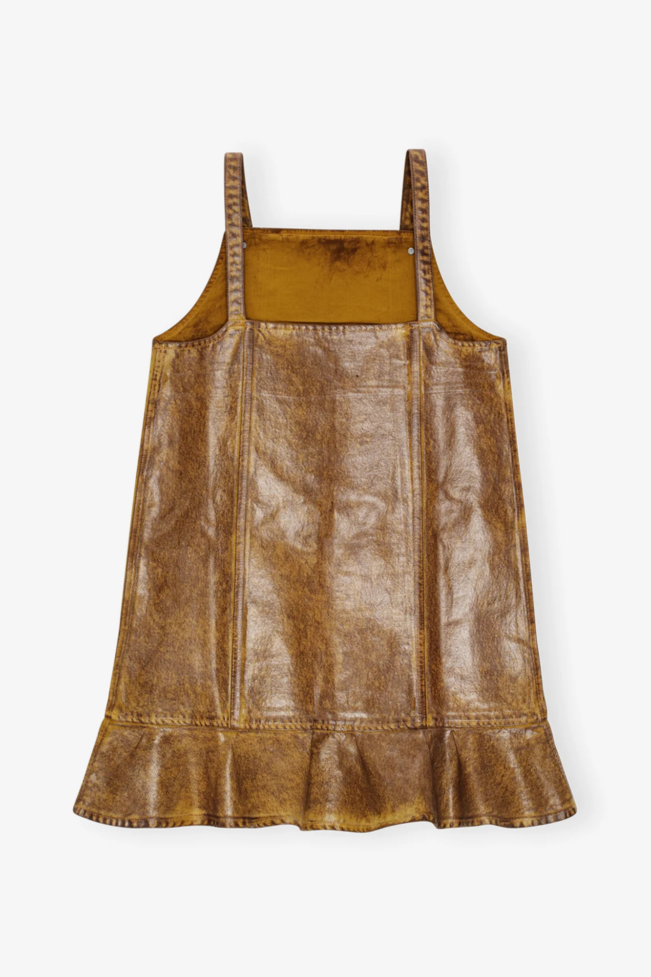 Foil Overdyed Denim Mini Dress | Cognac - Image 2