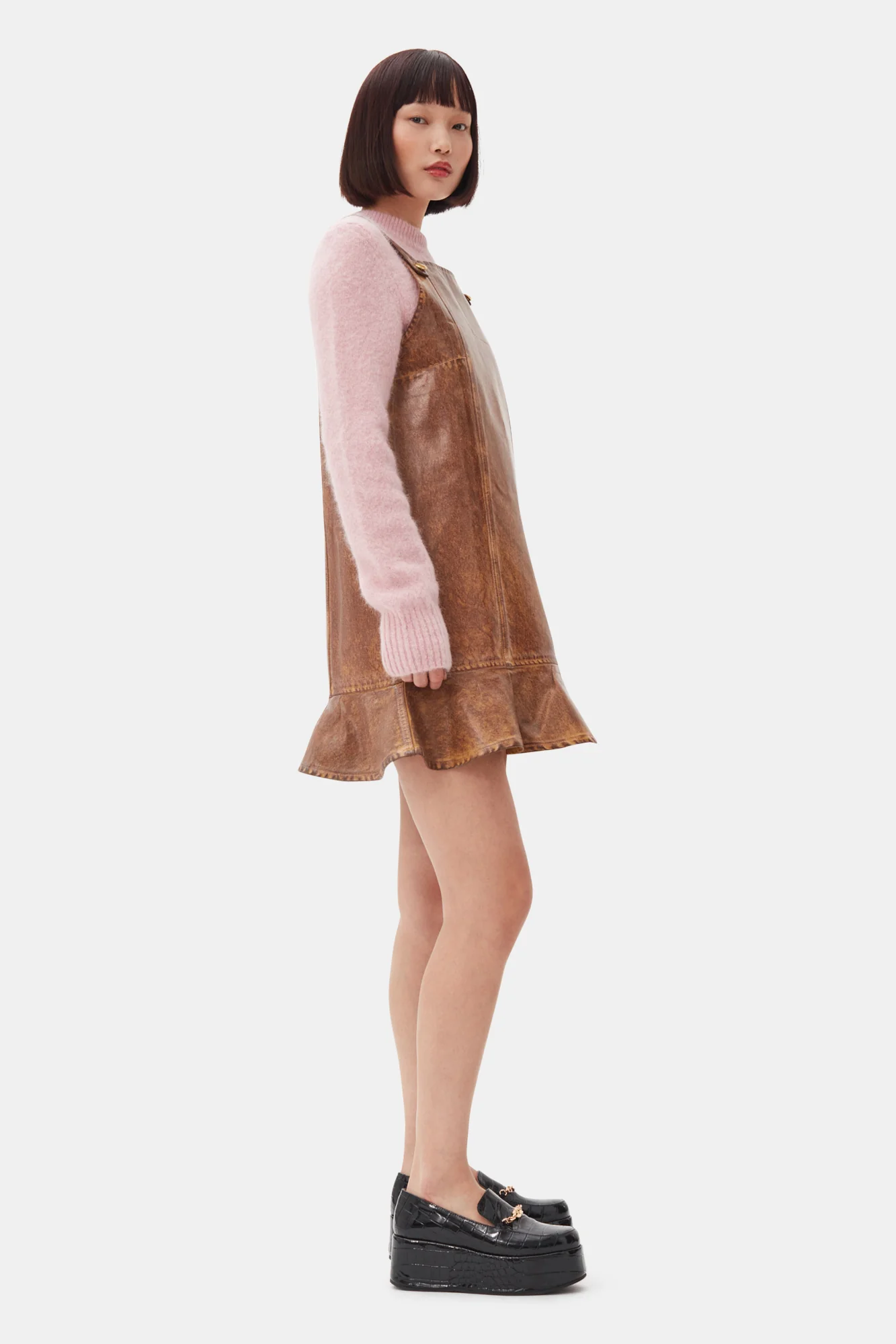 Foil Overdyed Denim Mini Dress | Cognac - Image 5