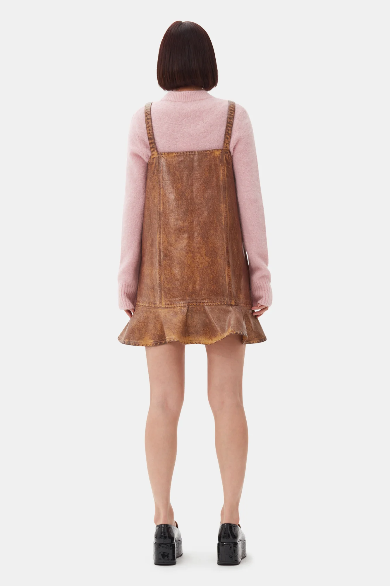 Foil Overdyed Denim Mini Dress | Cognac - Image 6