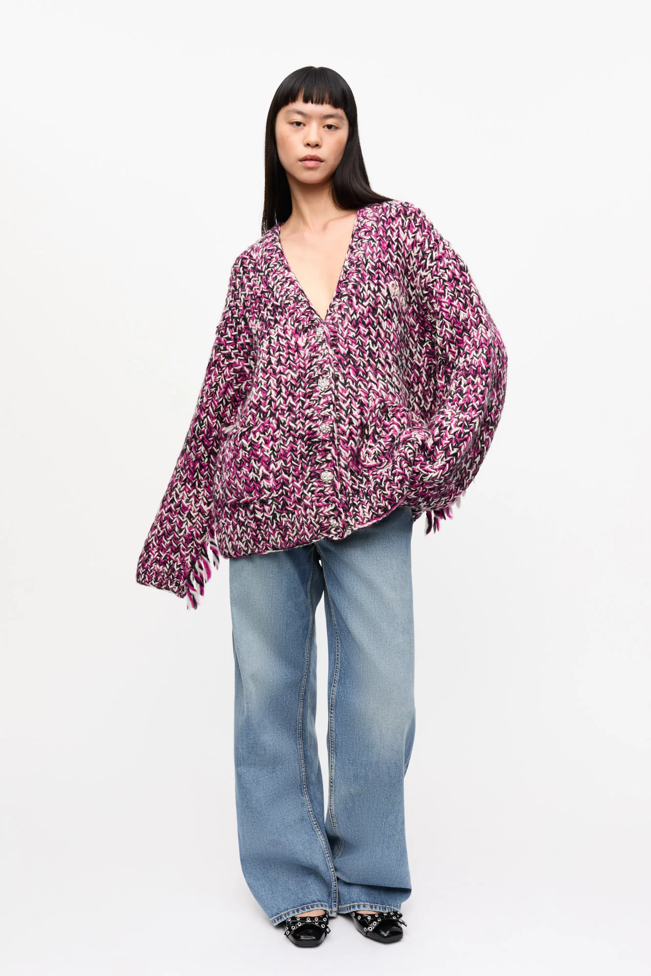 Fringe Wool Handknit Cardigan | Boysenberry - Image 3