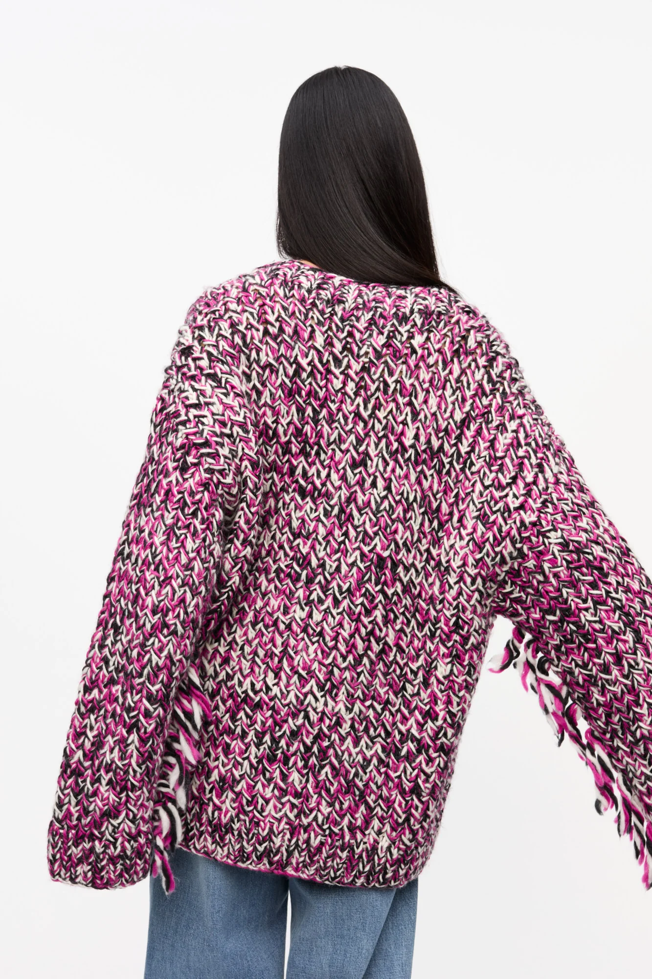 Fringe Wool Handknit Cardigan | Boysenberry - Image 6