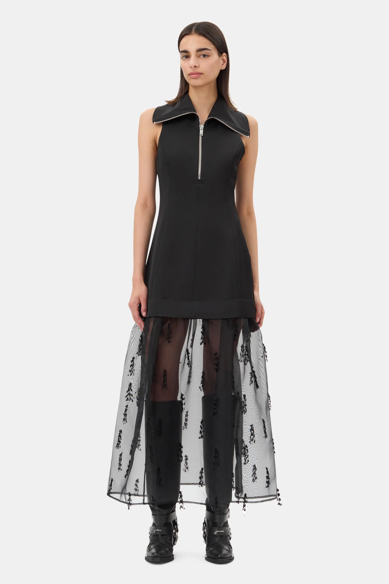 Fringed Organza Long Dress | Black - Image 3