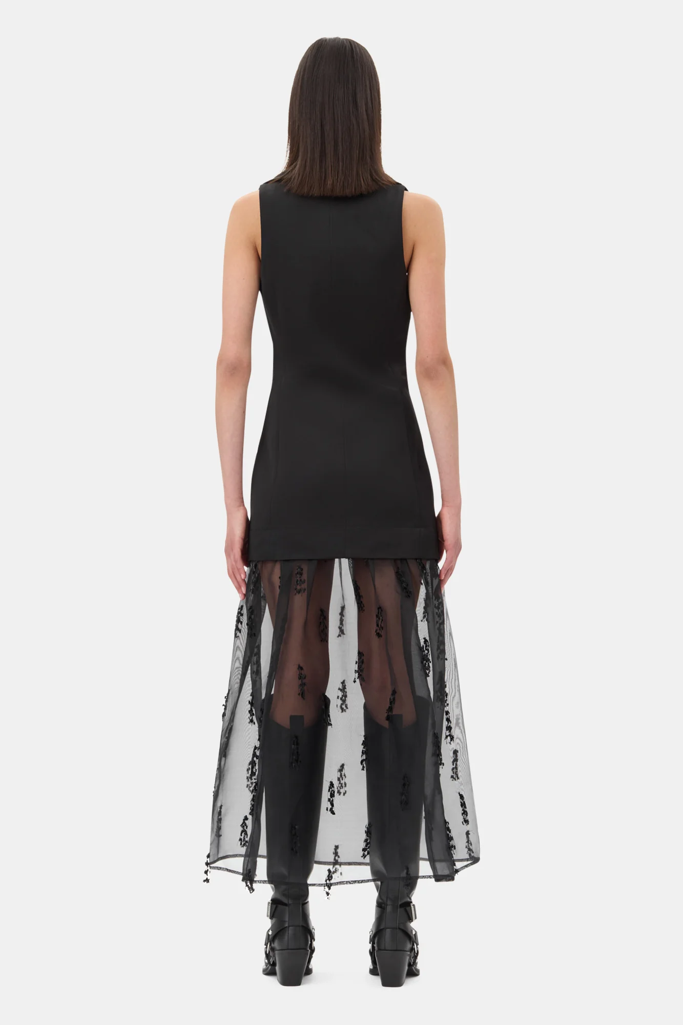 Fringed Organza Long Dress | Black - Image 6