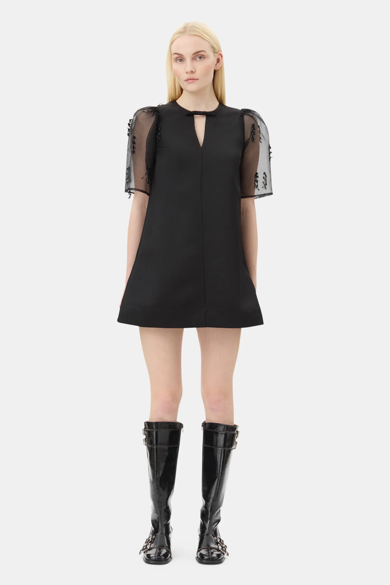 Fringed Organza Mini Dress | Black - Image 3