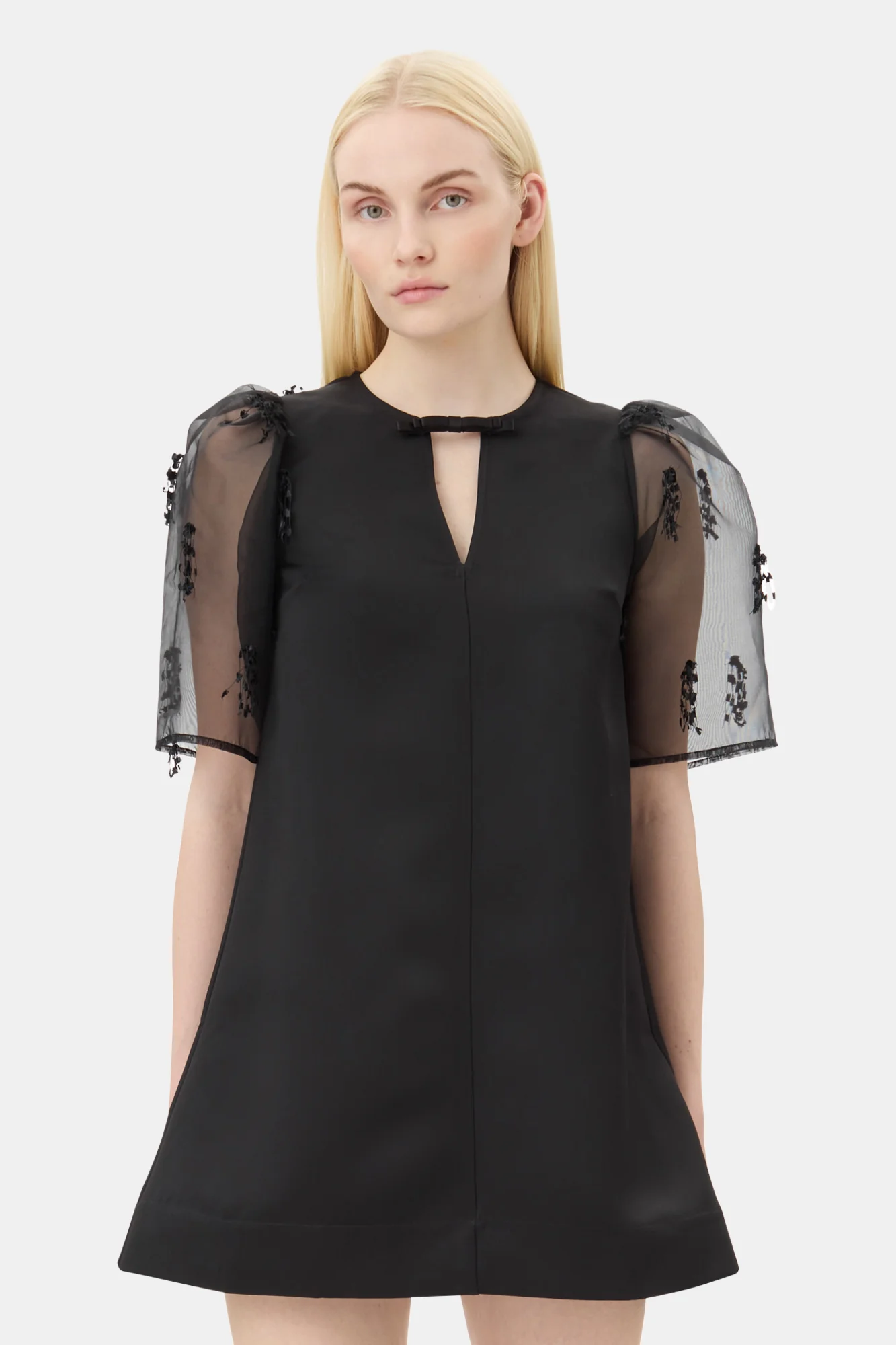 Fringed Organza Mini Dress | Black - Image 4